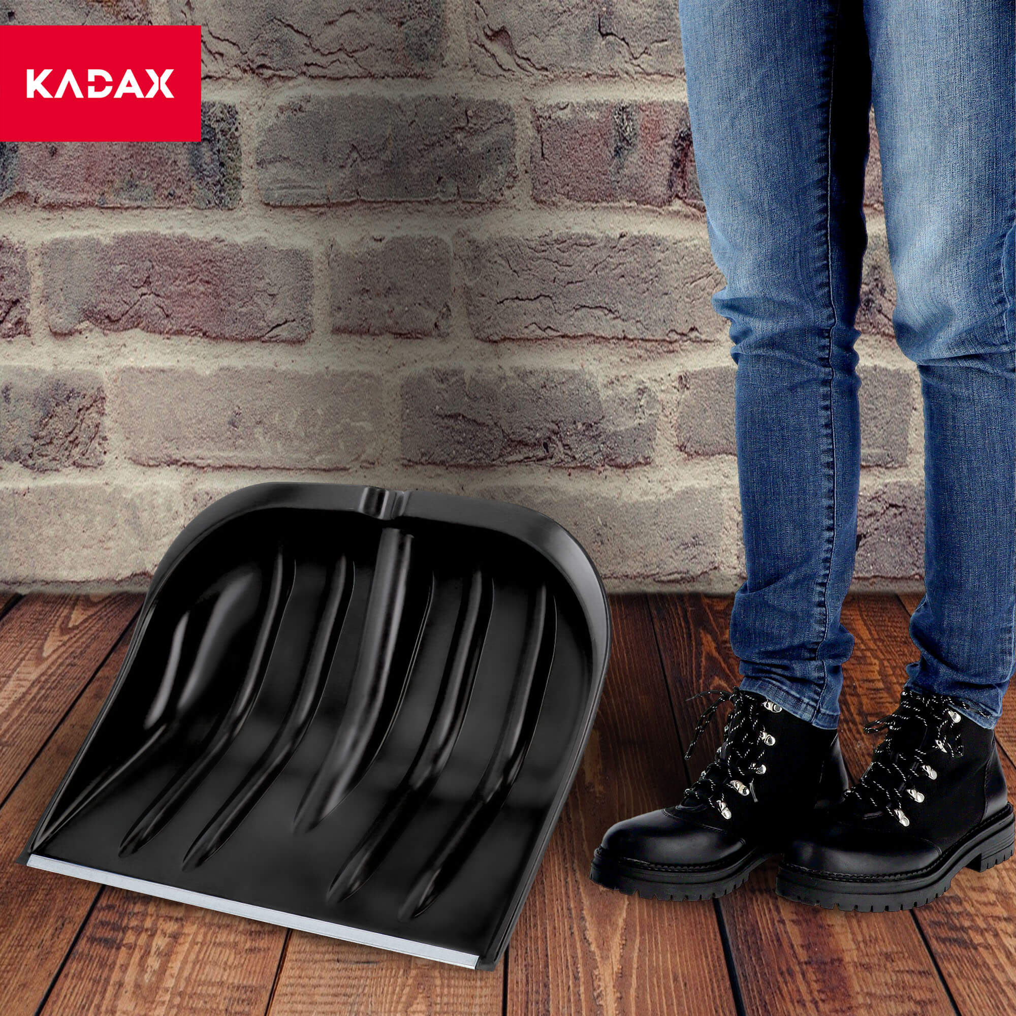 Zestaw do odśnieżania łopata do śniegu trzon drewniany srebrna + szufla łopata do śniegu czarna