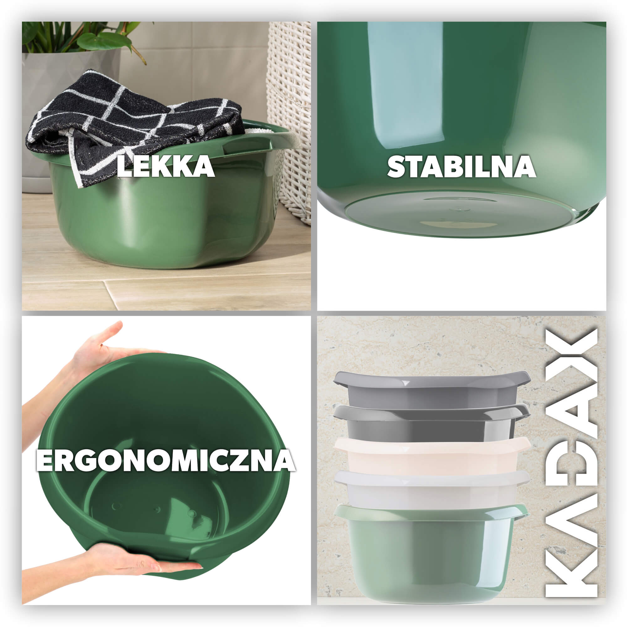 Miednica plastikowa z uchwytami 15L, zielona