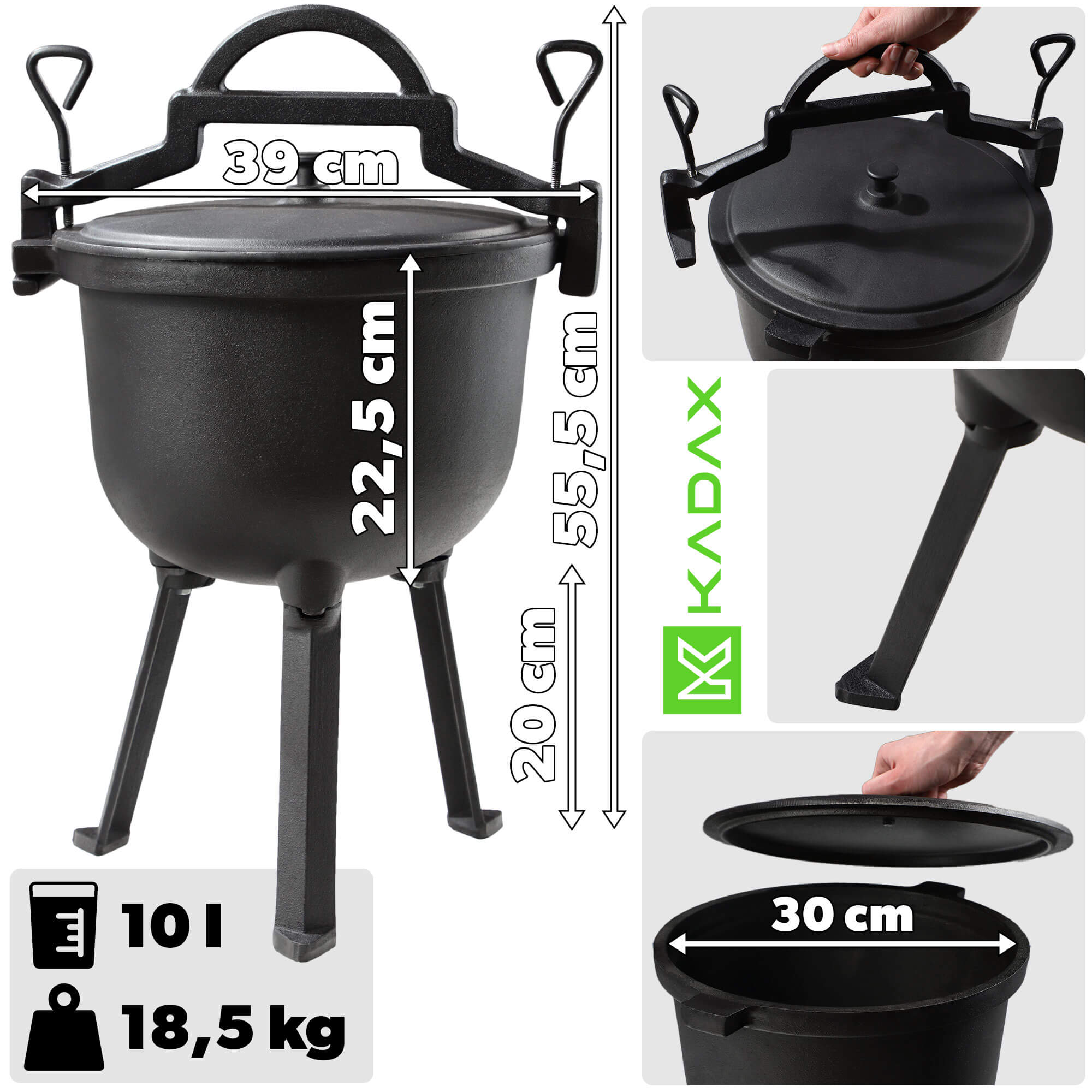 Kociołek myśliwski żeliwny Hagen 10L, czarny