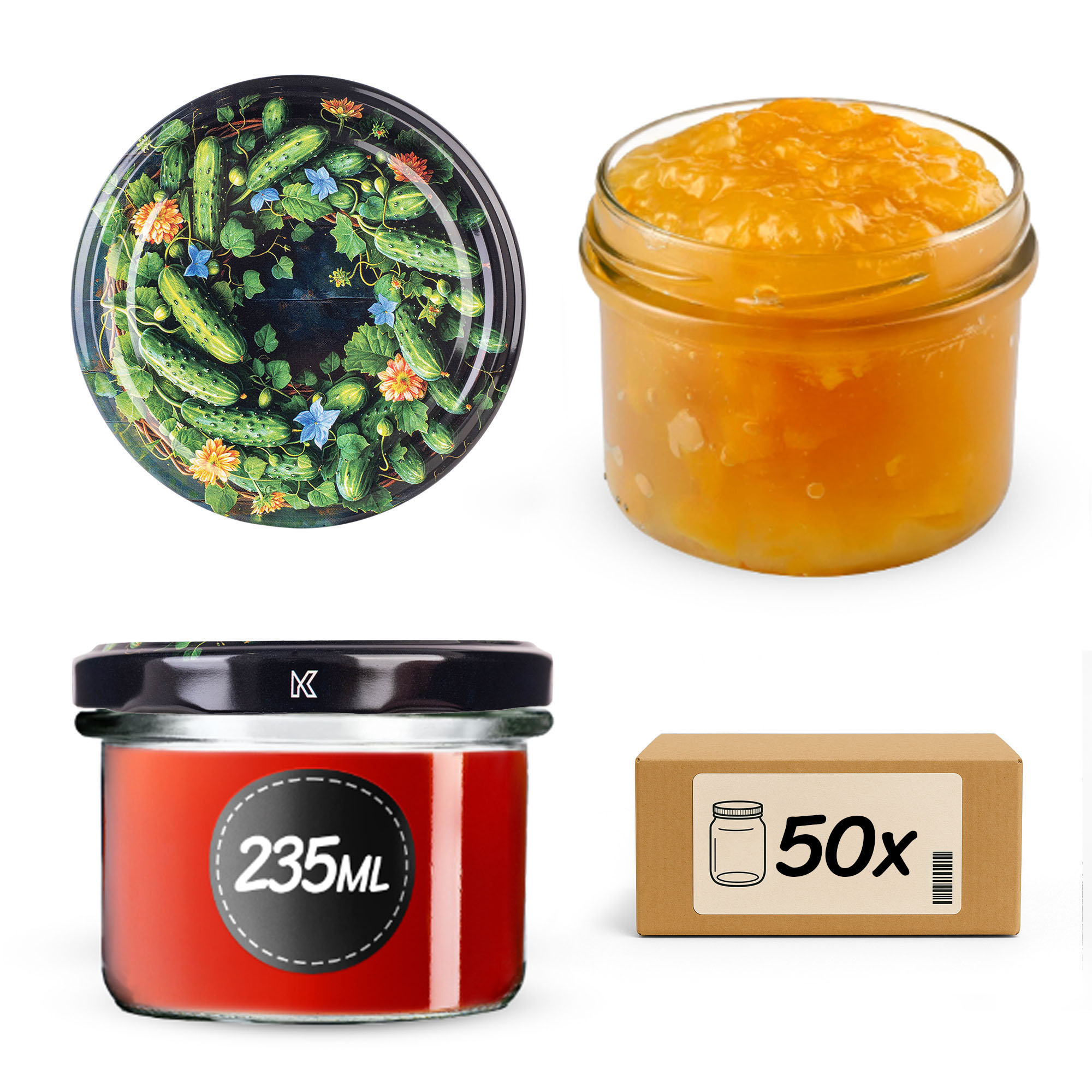 Słoiki na przetwory Tartu 235ml fi82mm 50szt + wieczko Ogórki czarne