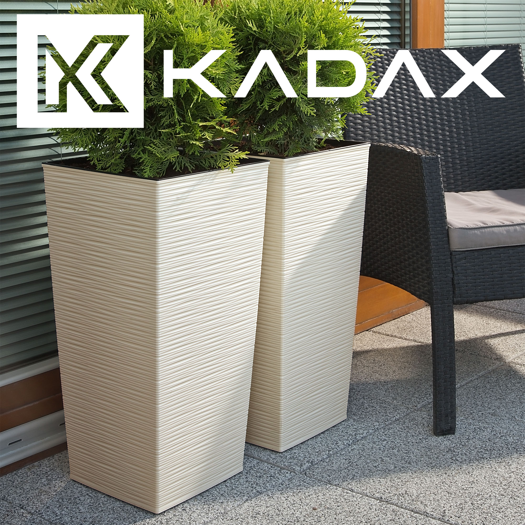 Donice z wkładem Tuluza dłuto 25 cm + 30 cm + 35 cm, kremowe