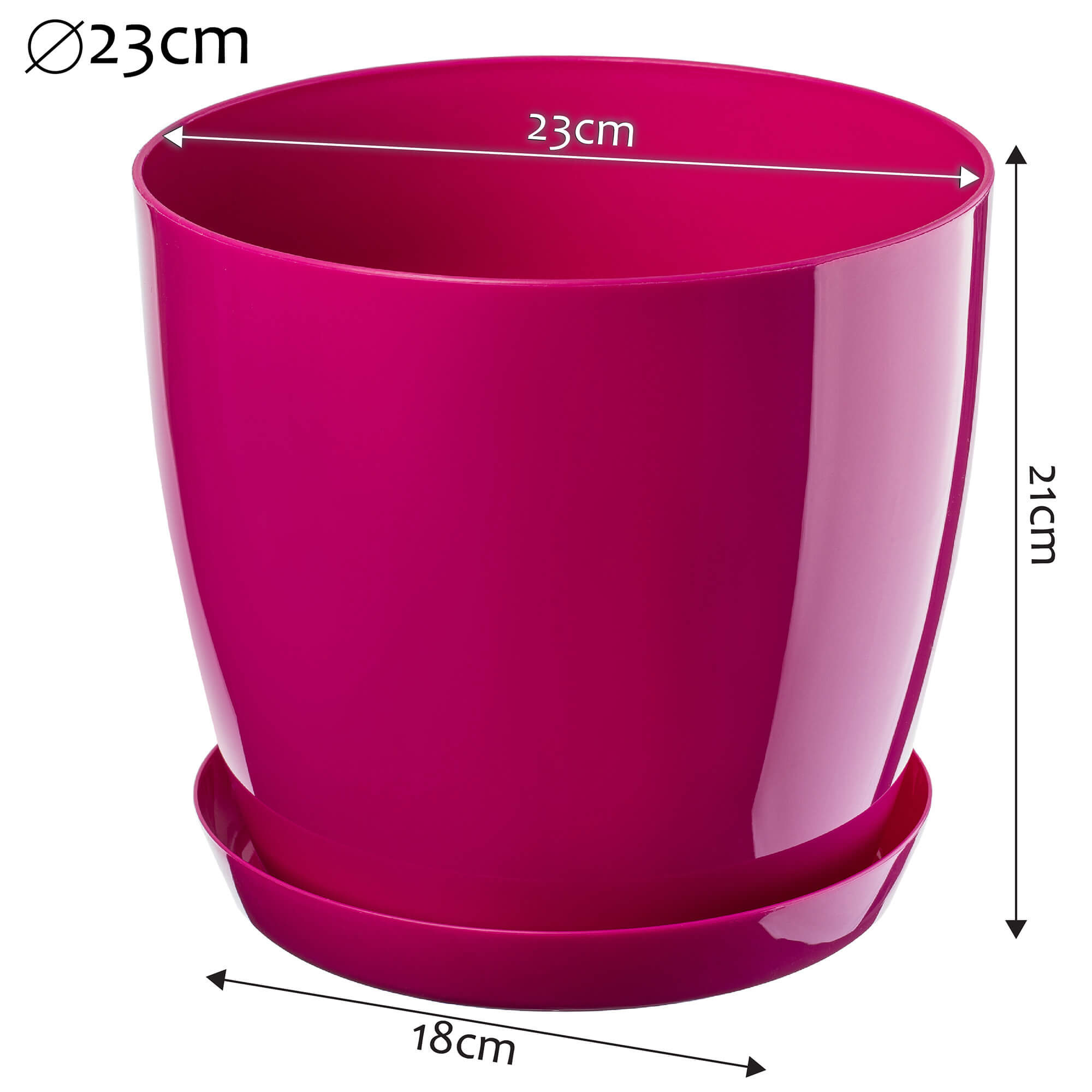 Doniczka na kwiaty z podstawką 23 cm, fuksja