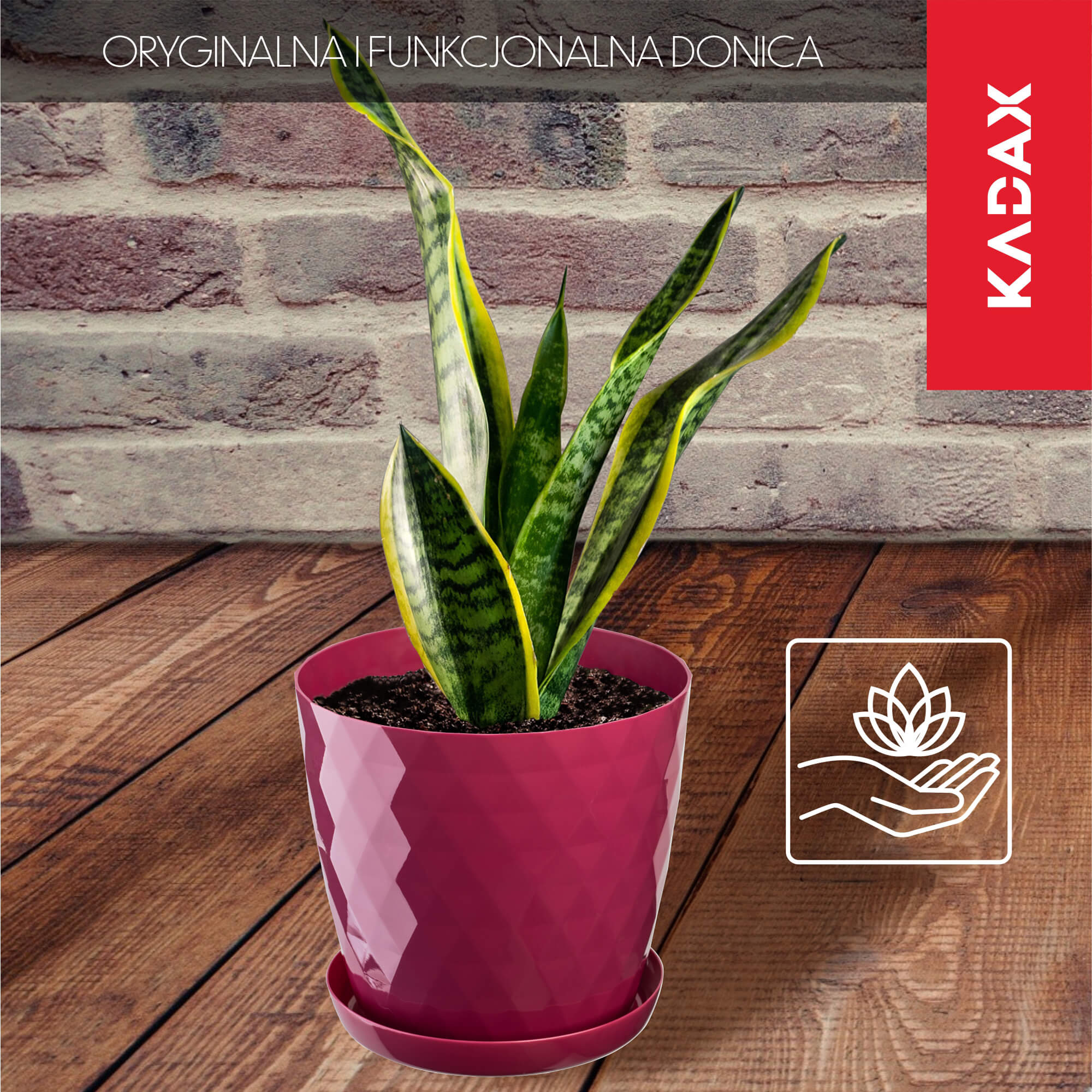 Doniczka na kwiaty z podstawką Amily 16 cm, amarantowa