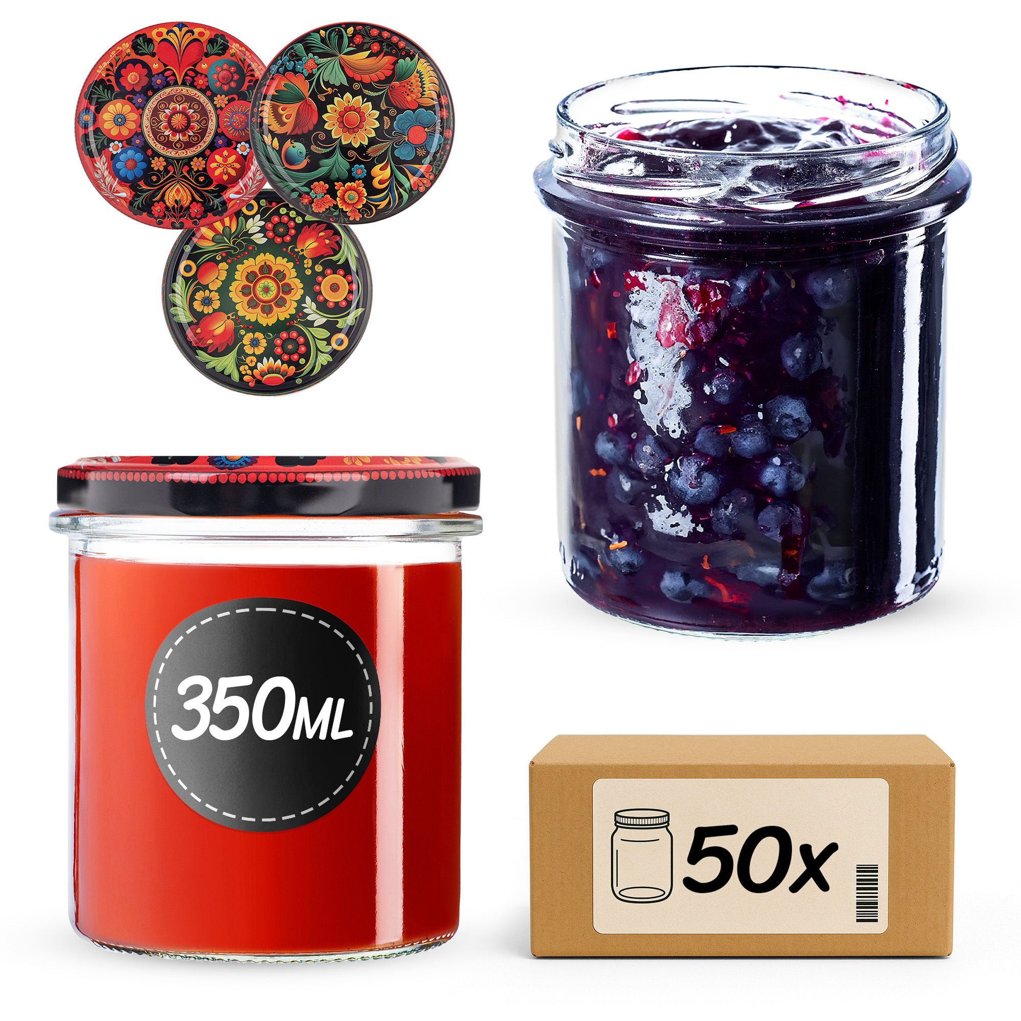 Słoiki na przetwory Avila 350ml fi82mm 50szt + wieczko Haftowanka