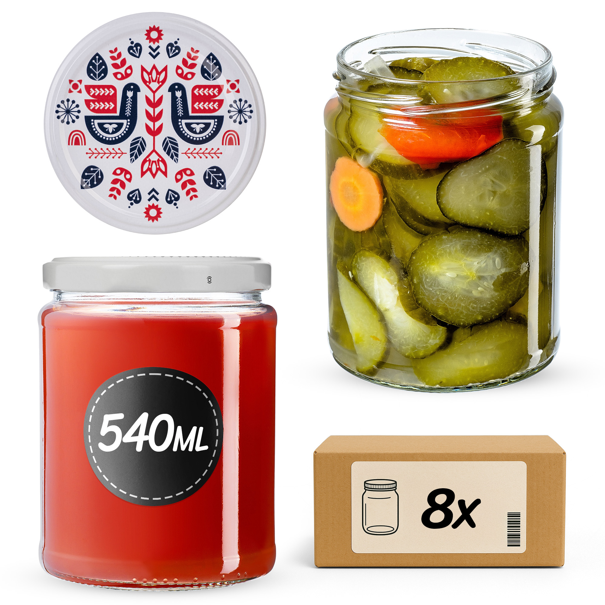 Słoiki na przetwory Maki 540ml fi82mm 8szt + wieczko Kurpie