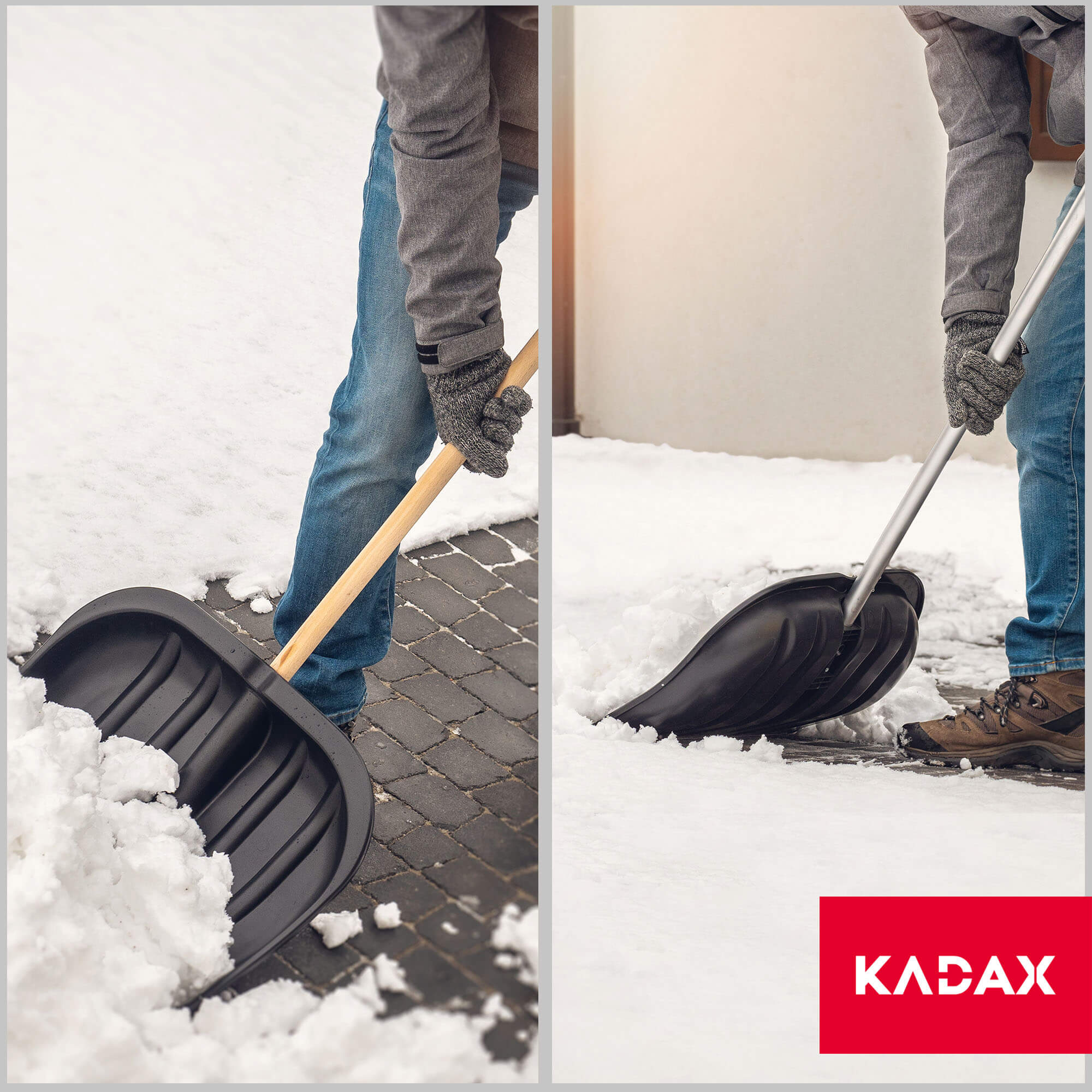 Zestaw do odśnieżania łopata do śniegu trzon drewniany srebrna + szufla łopata do śniegu czarna