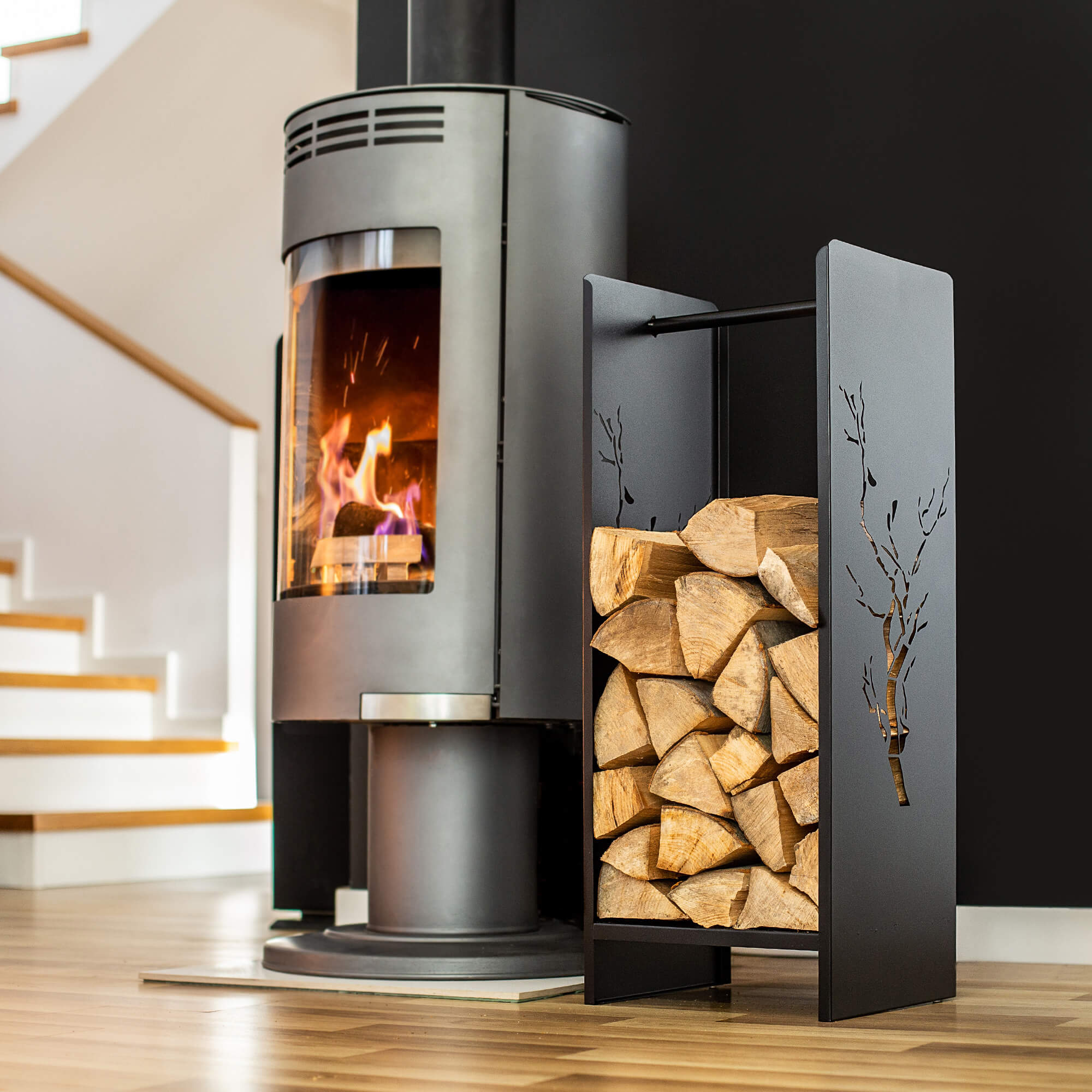 Stojak na drewno kominkowe Trovo czarny mat