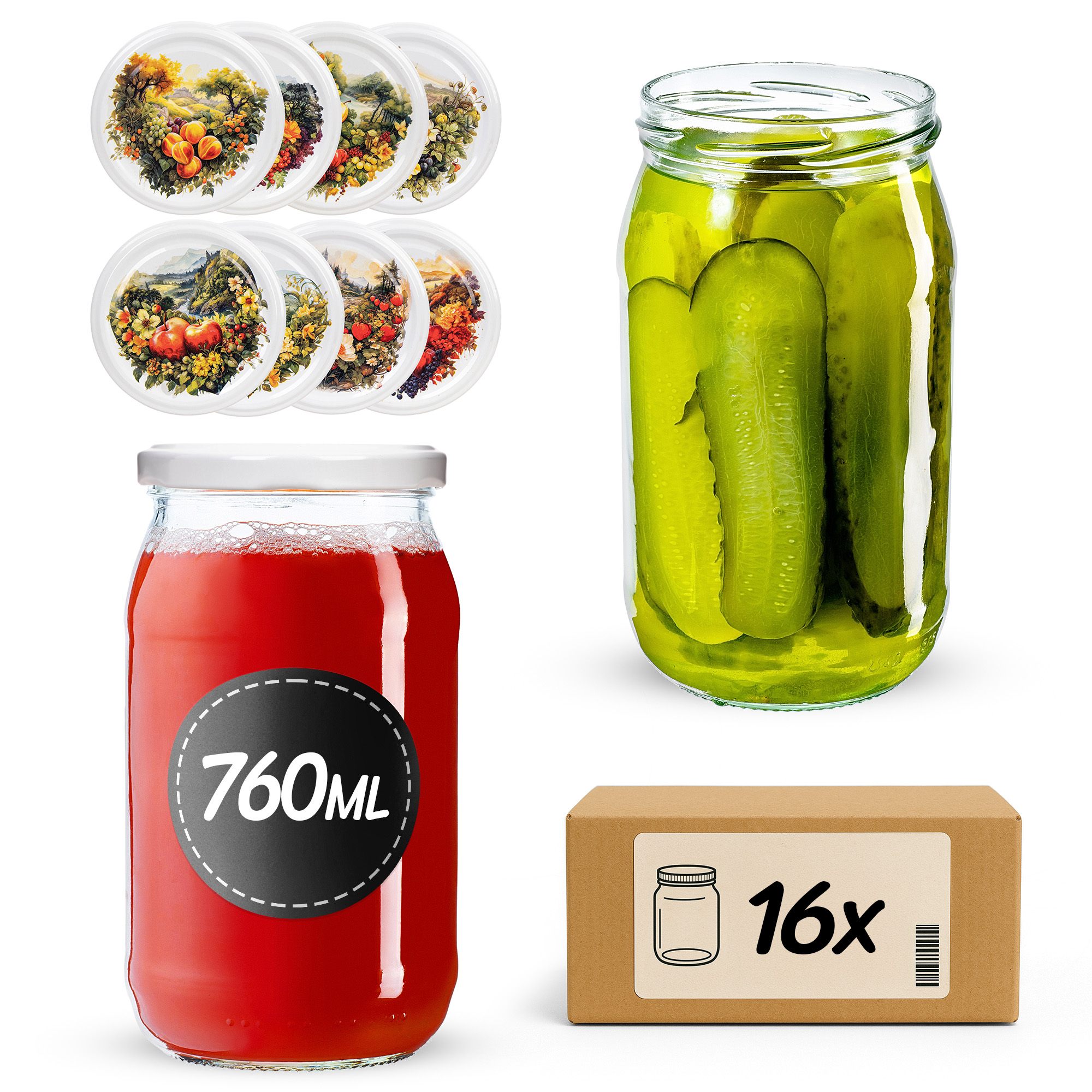 Słoiki na przetwory Niva 760ml fi82mm 16szt + wieczko Fruit heart