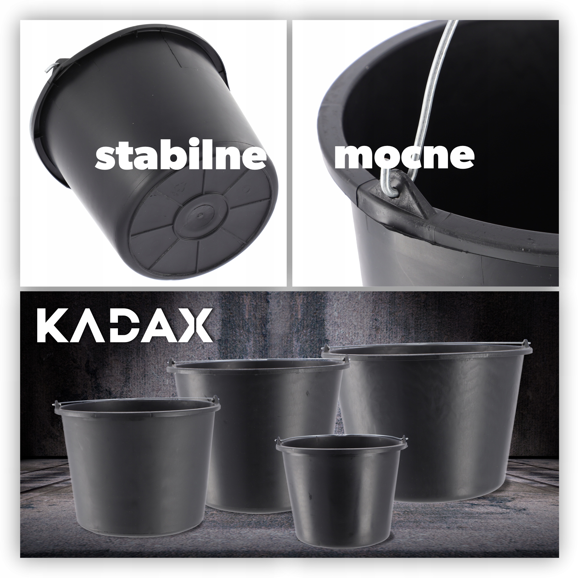 Wiadro budowlane Bado okrągłe z rączką 5L, czarne