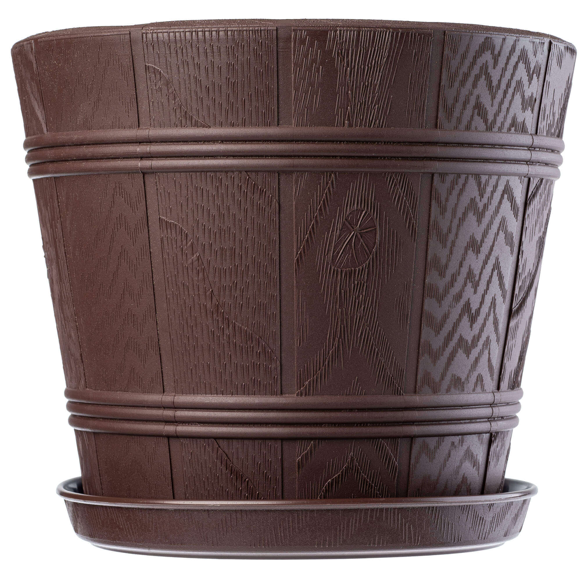 Doniczka drewnopodobna z podstawką Pula 19 cm, brązowa