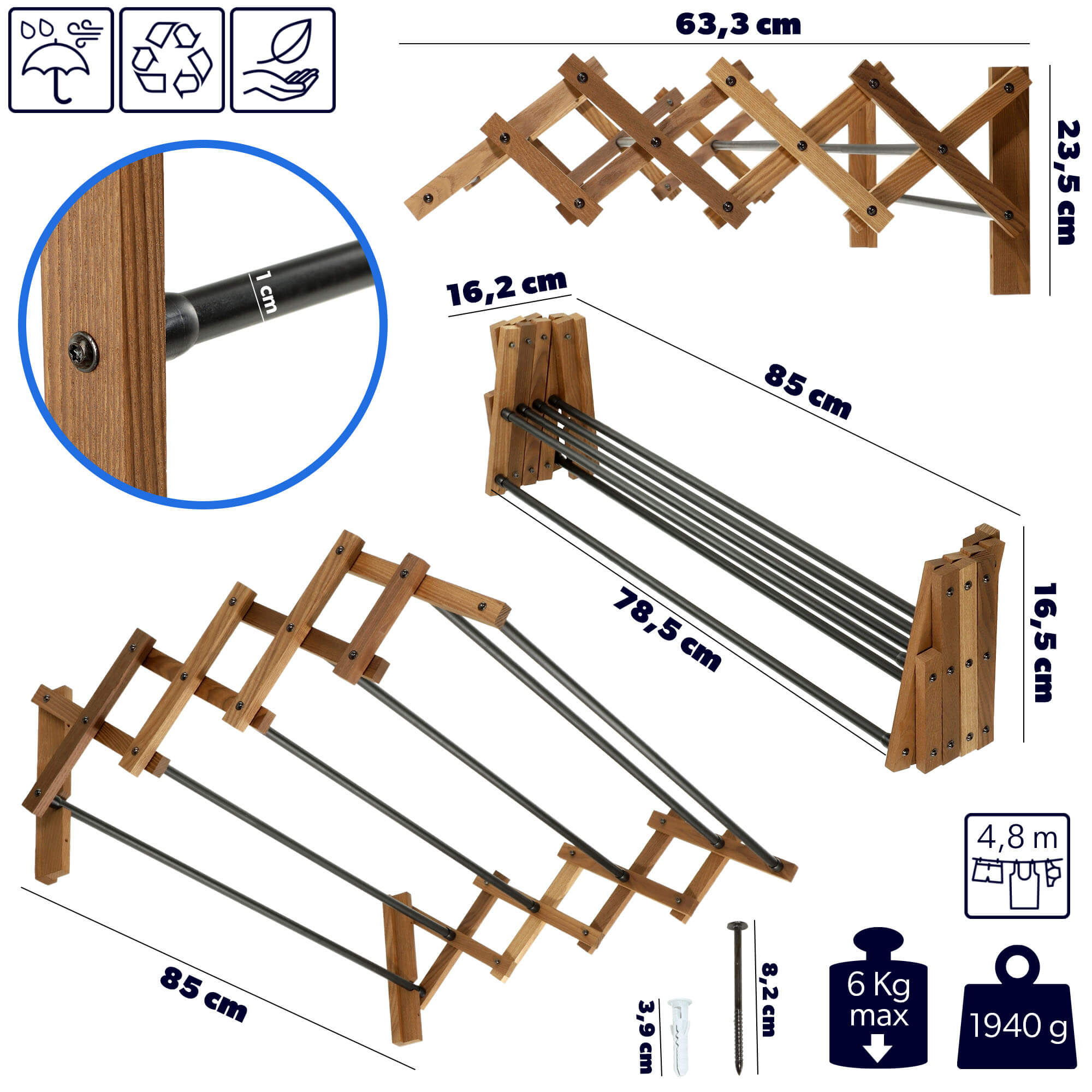 Suszarka na pranie harmonijkowa Ferrara 80 cm do sam. montażu