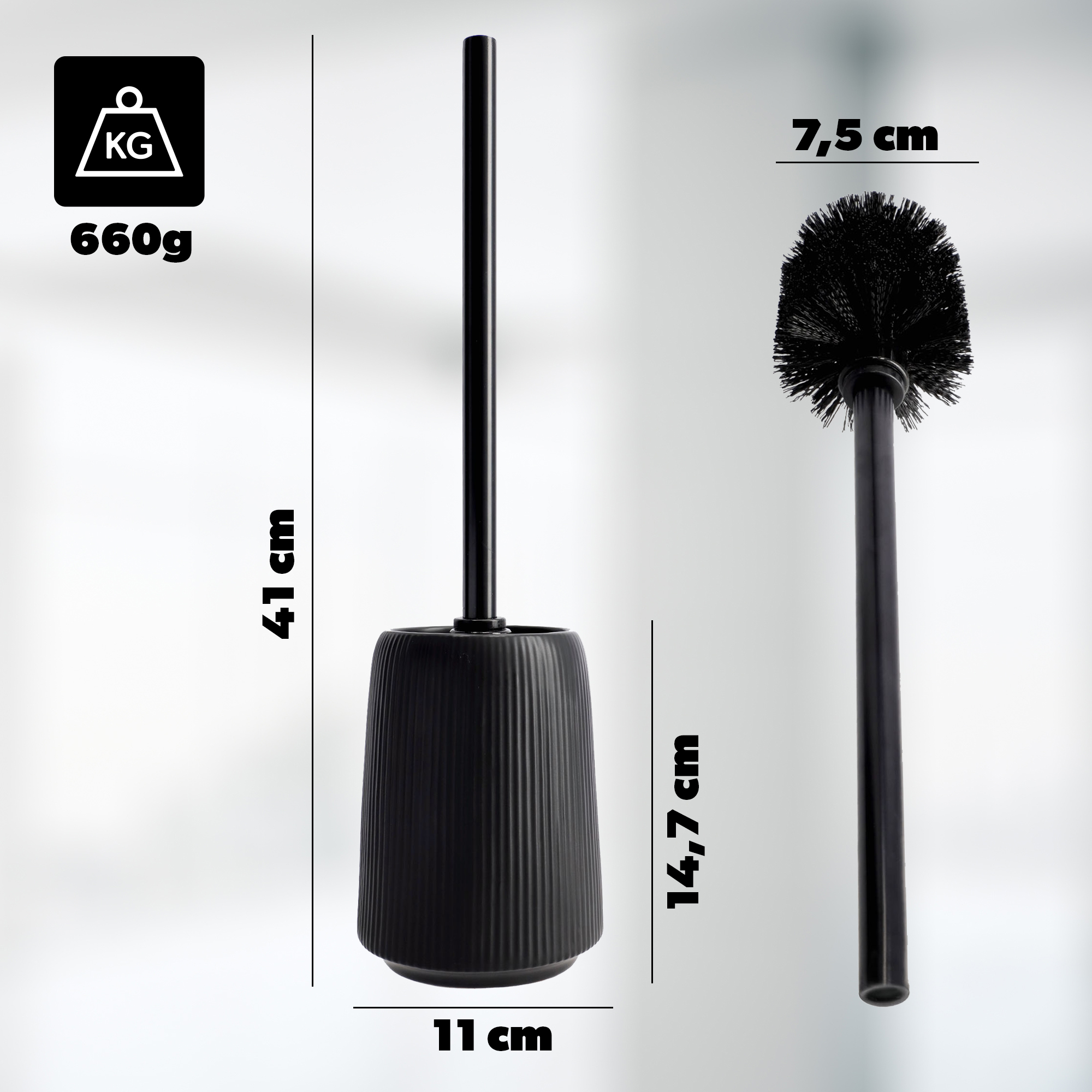 Szczotka do WC Mataro z pojemnikiem 41 cm, czarna