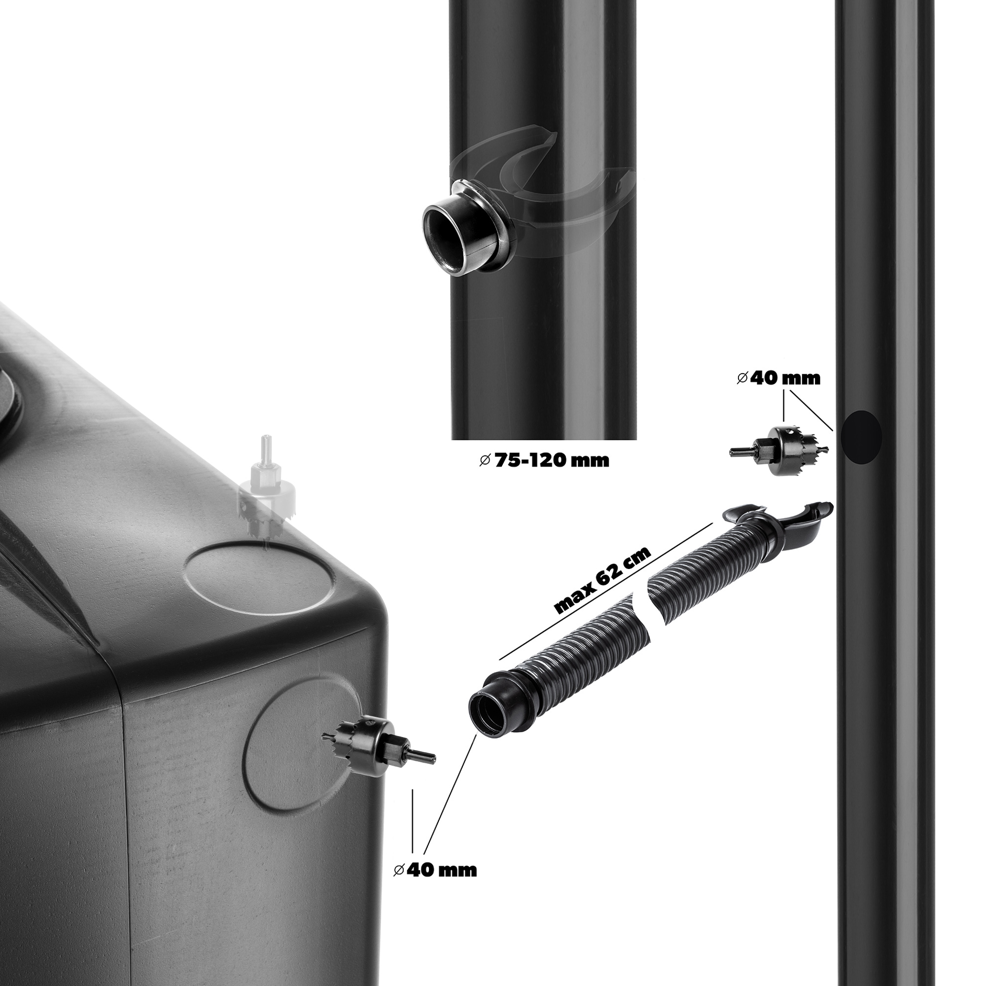 Zbiornik na deszczówkę Asolo 350L + zestaw przyłączeniowy
