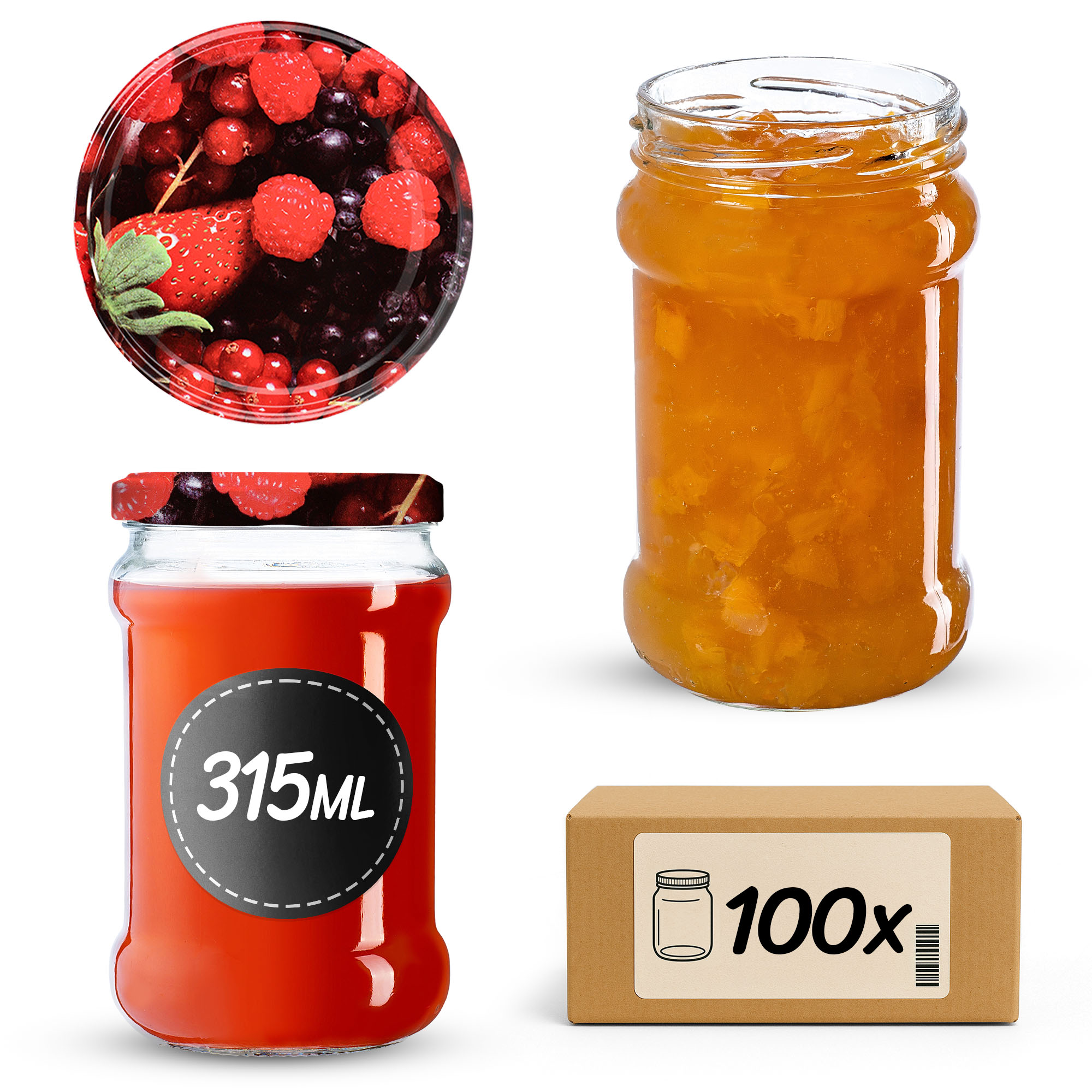 Słoiki na przetwory Seno 315ml 100szt 66mm + wieczka "Owoce leśne'