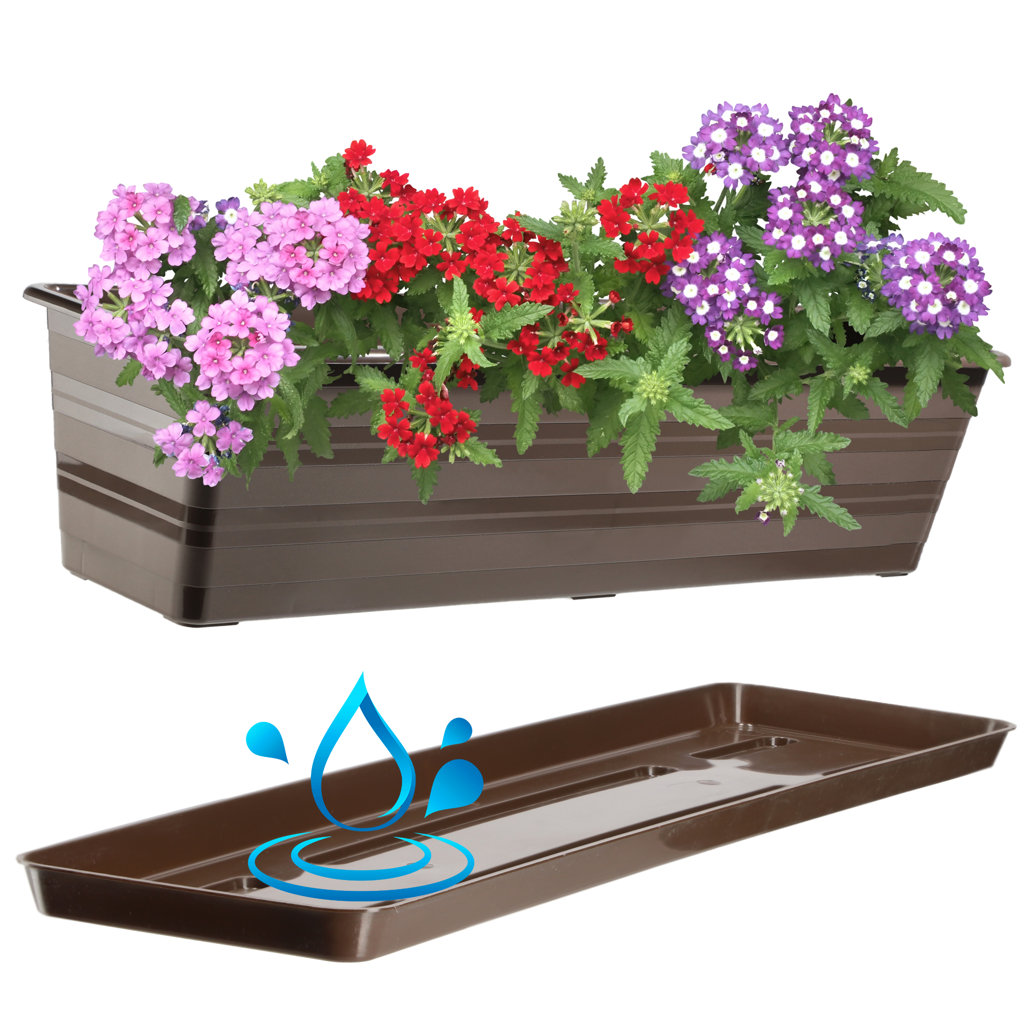 Doniczka balkonowa Cati 60 cm + podstawka 60 cm, brąz