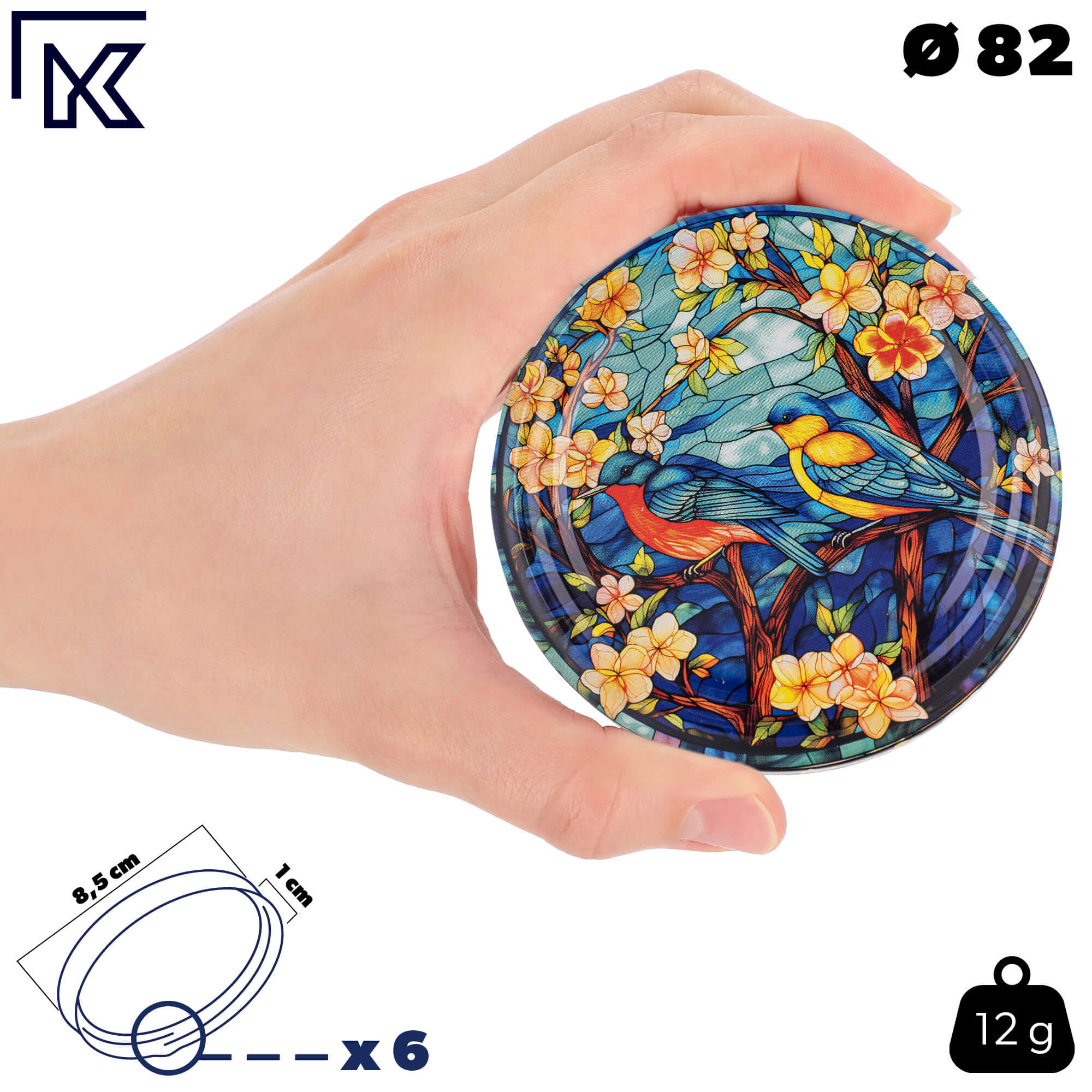 Słoiki na przetwory Denia 250ml 50szt 82mm + wieczko "Witraż z ptakami"