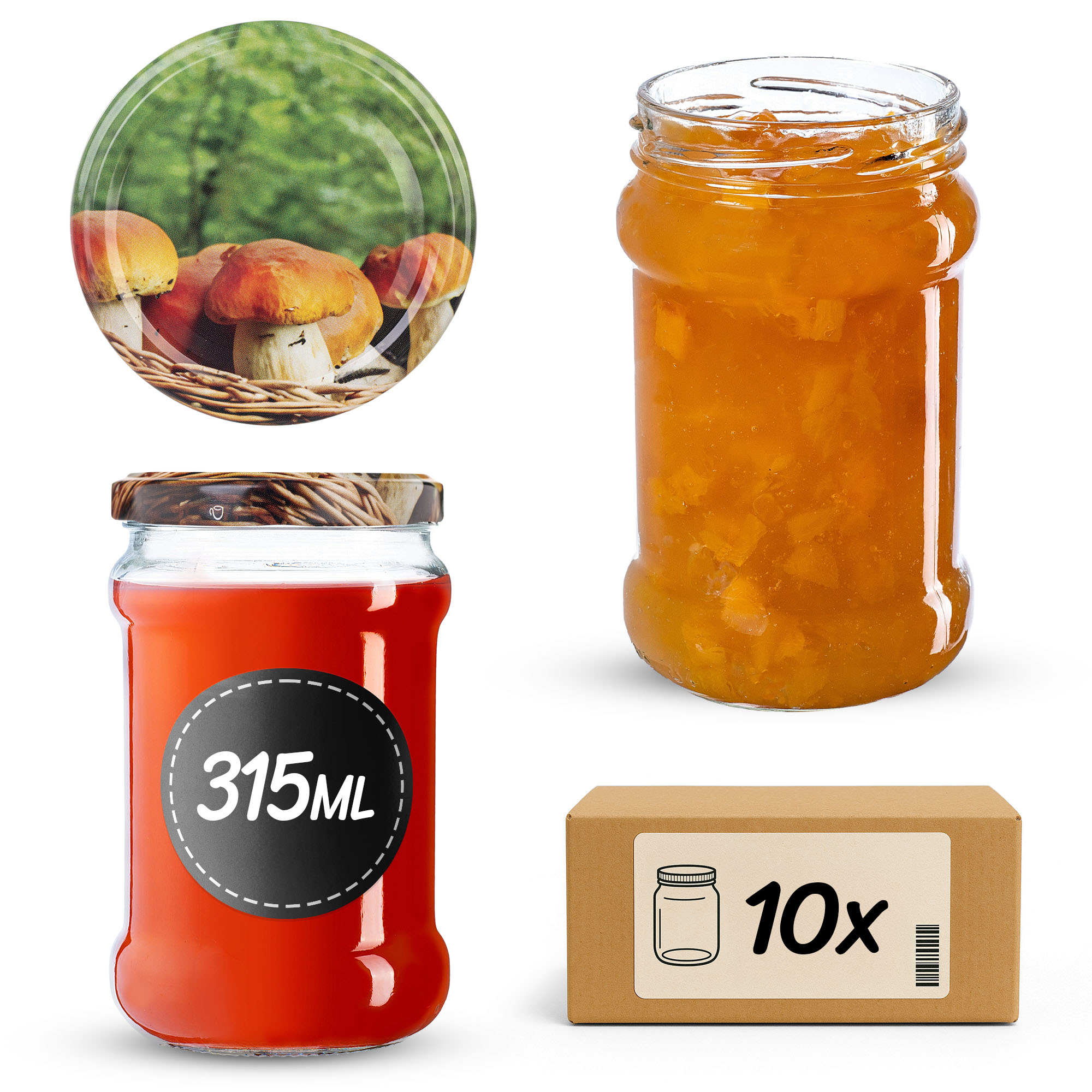 Słoiki na przetwory Seno 315ml fi66mm 10szt + wieczko Grzyby kosz