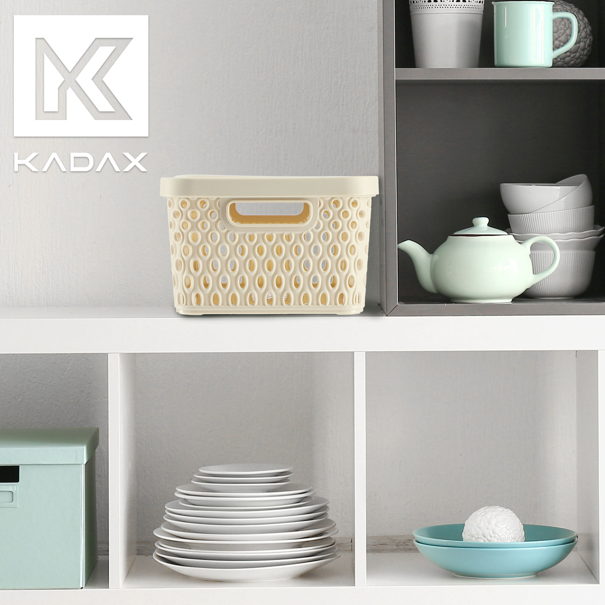 Koszyk z pokrywą do przechowywania Pau 4,5L beżowy