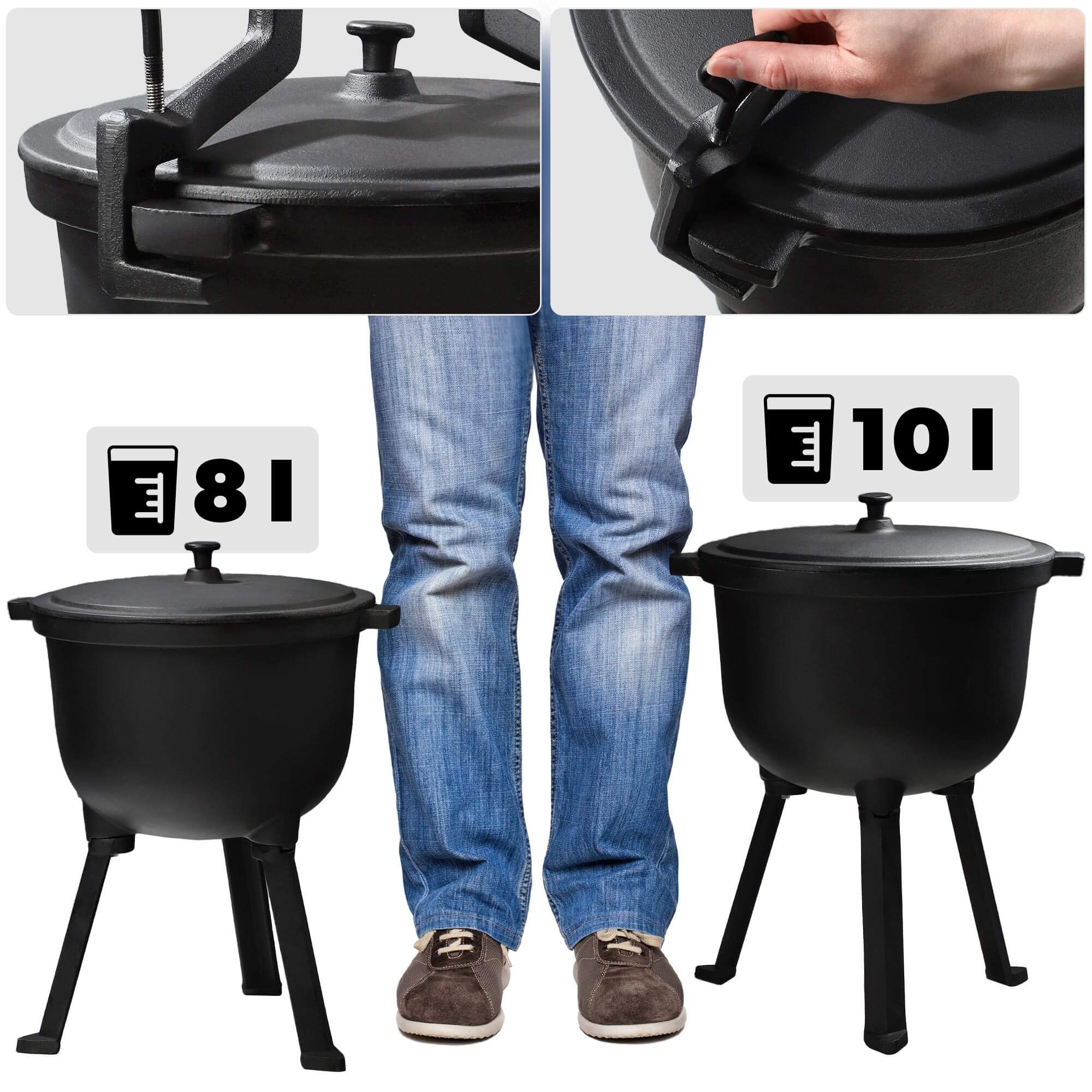 Kociołek myśliwski żeliwny Hagen 8L, czarny