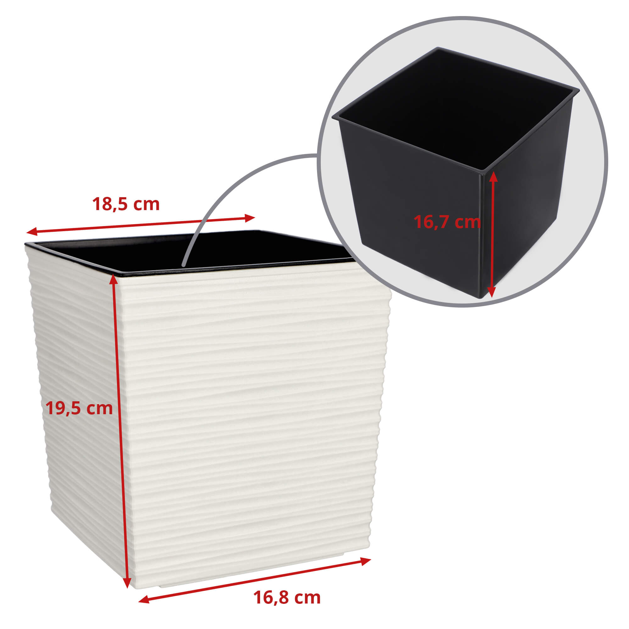 Donica na kwiaty Tres z wkładem dłuto 19 cm, kremowa