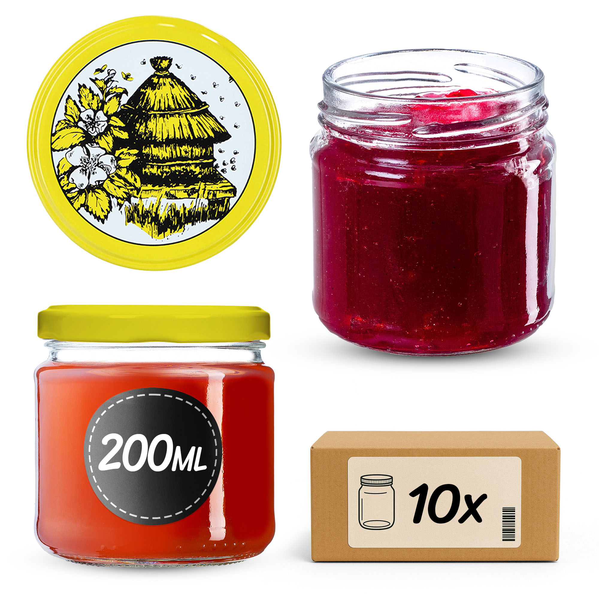 Słoiki na przetwory Lerma 200ml 10szt 66mm + wieczka "Pszczoły"