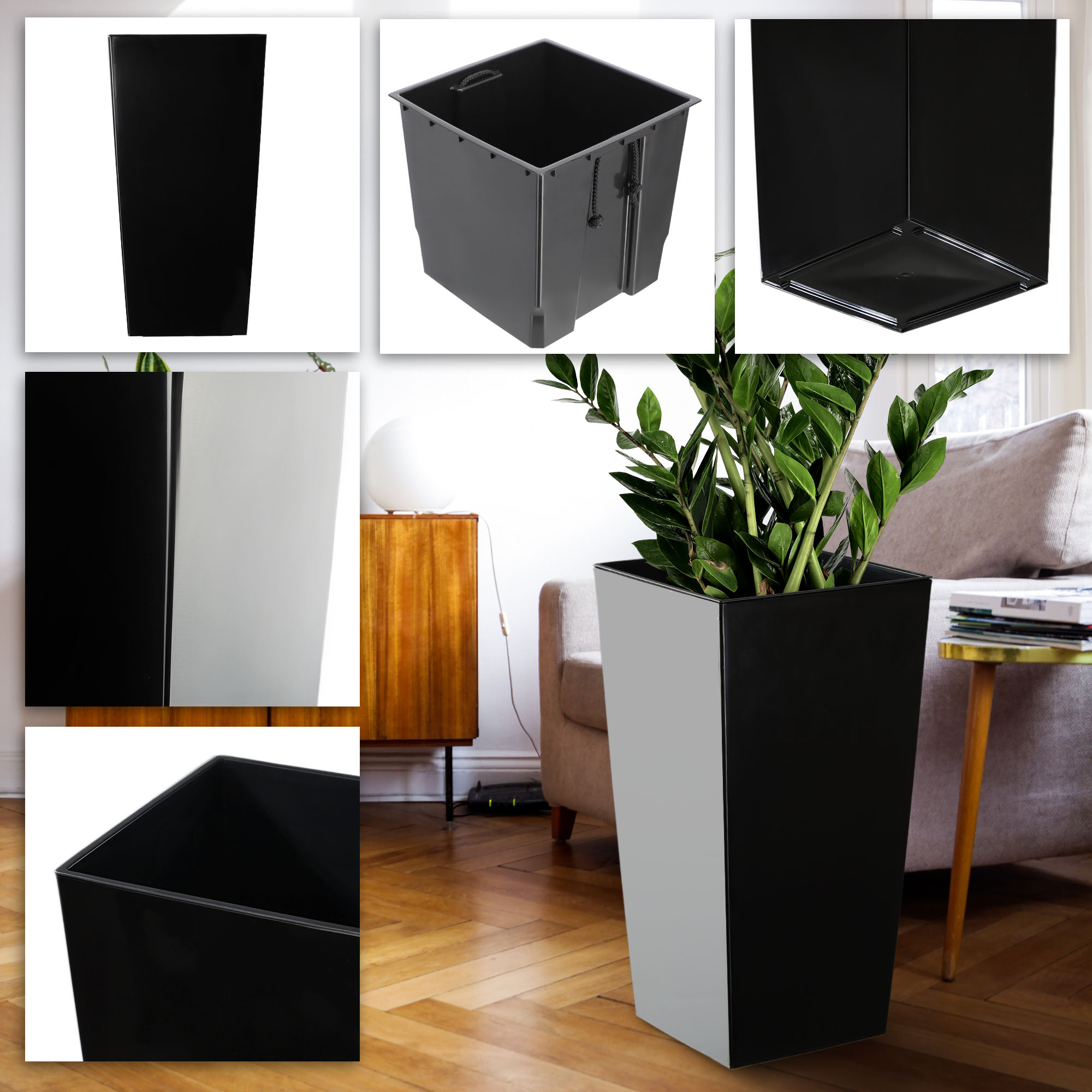 Donice na kwiaty z wkładem Masiera 19 cm + 25 cm + 30 cm, czarne