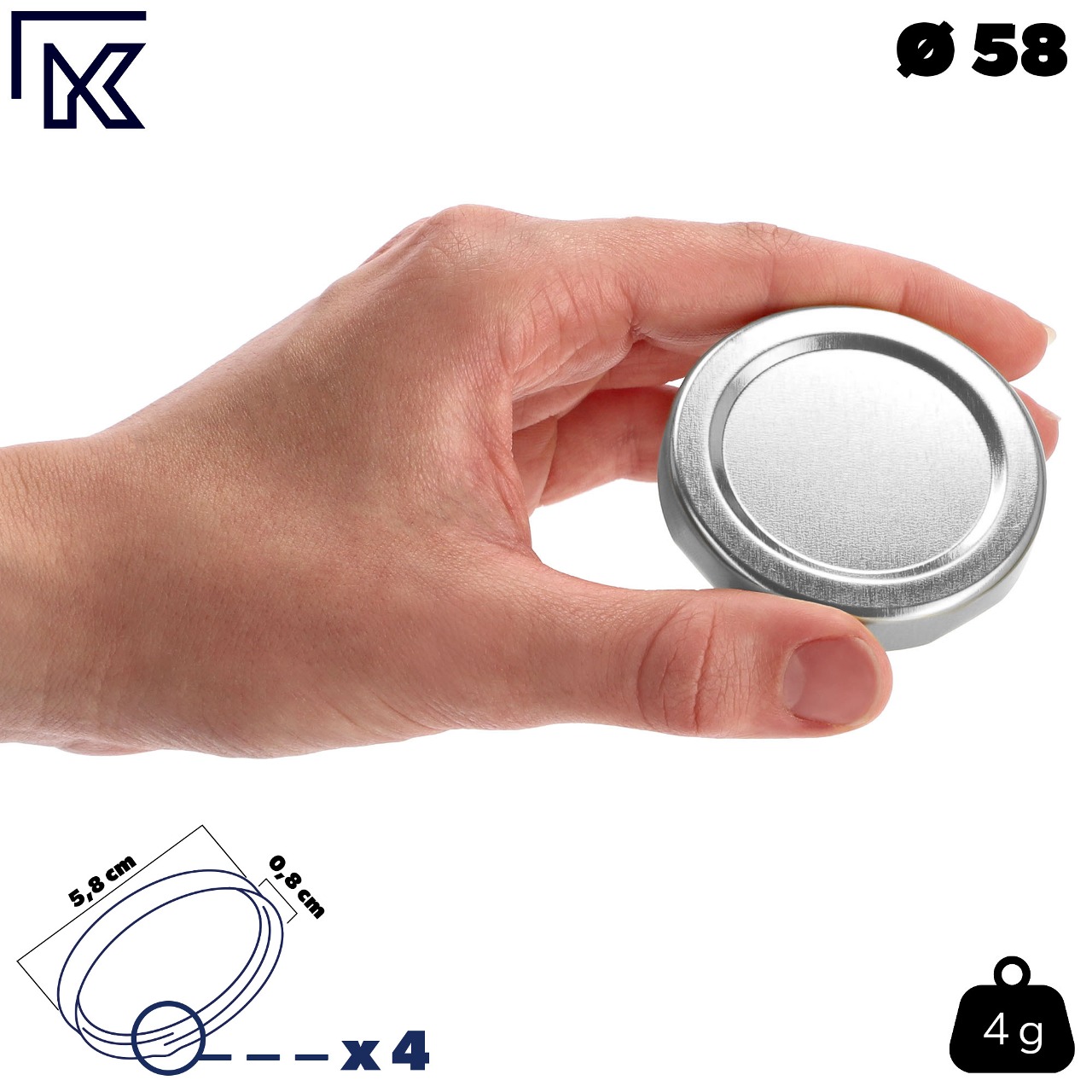 Metalowe wieczka do słoików 50szt fi 58mm srebrne