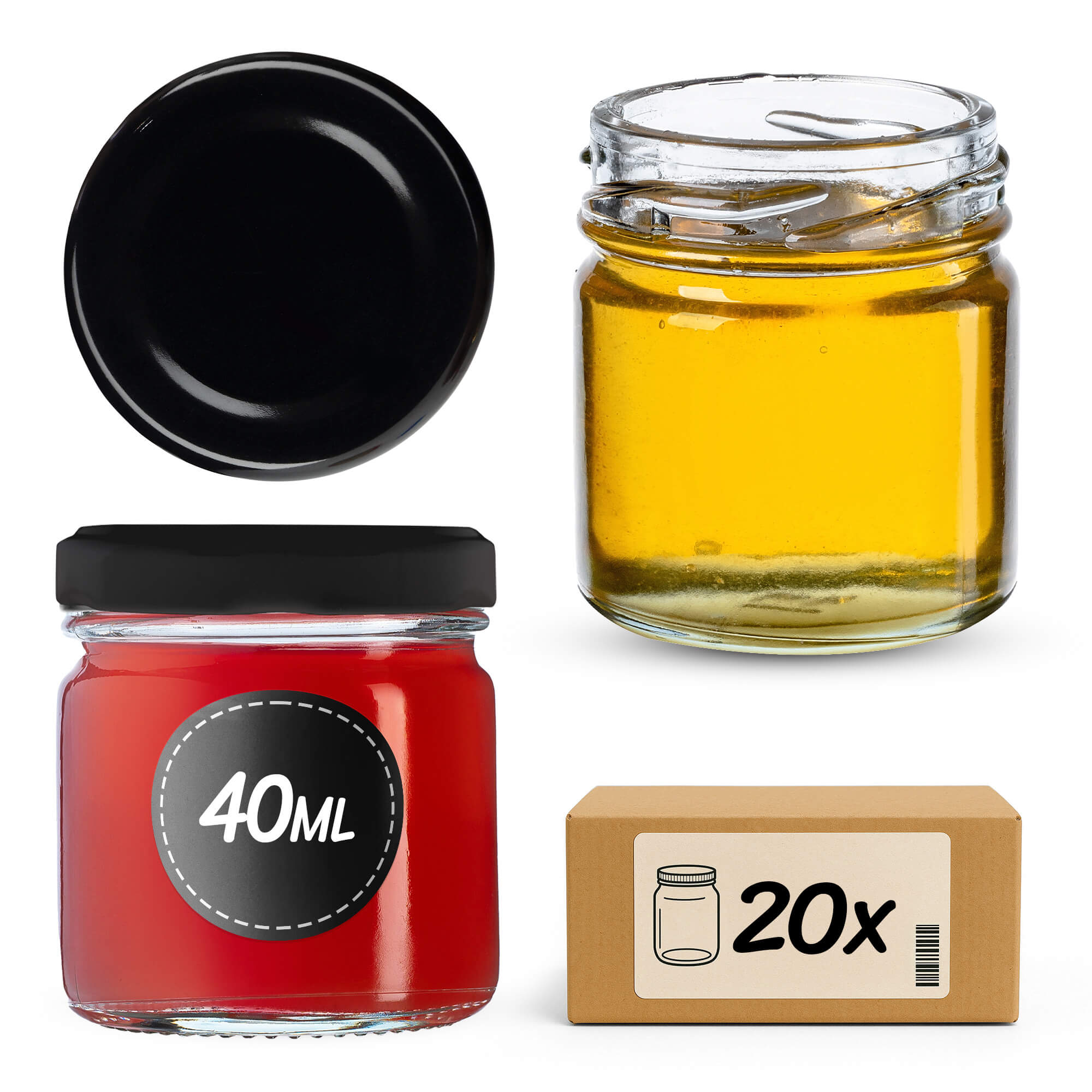 Słoiki na przetwory Halli 40ml 20szt 43mm + wieczka czarne
