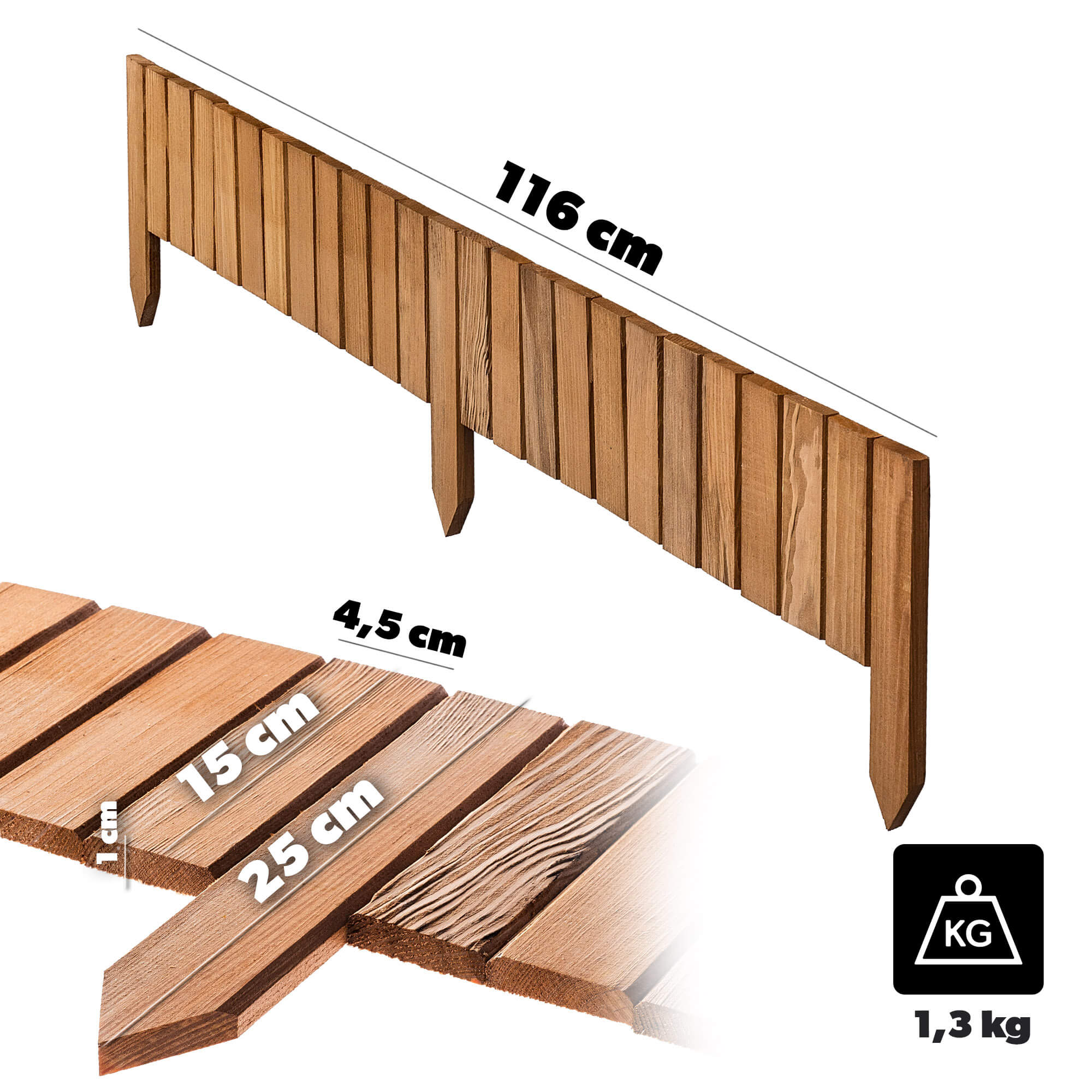 Płotek drewniany rollborder Ansjo obrzeże 115 x 15 cm dąb