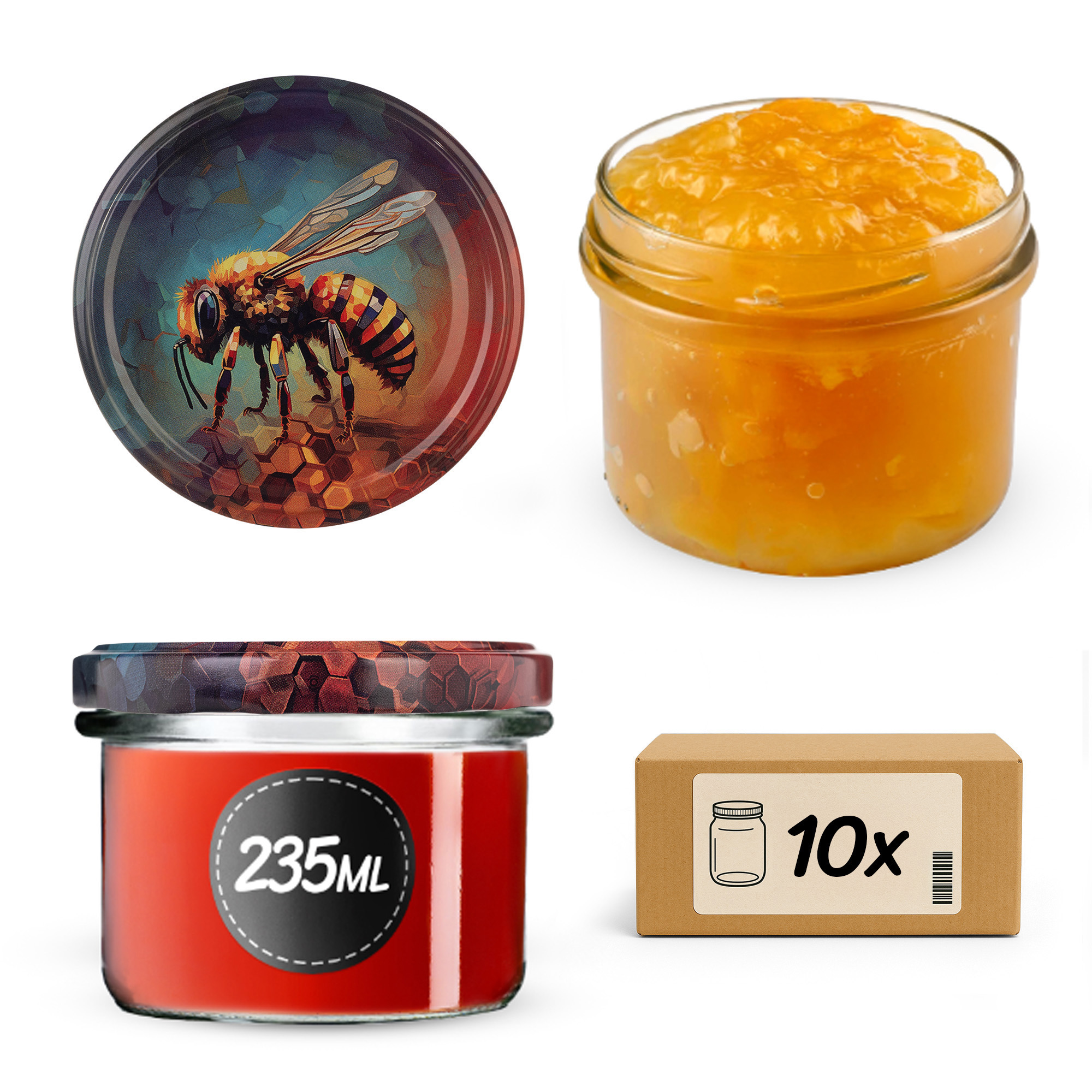 Słoiki na przetwory Tartu 235ml fi82mm 10szt + wieczko Pszczoła
