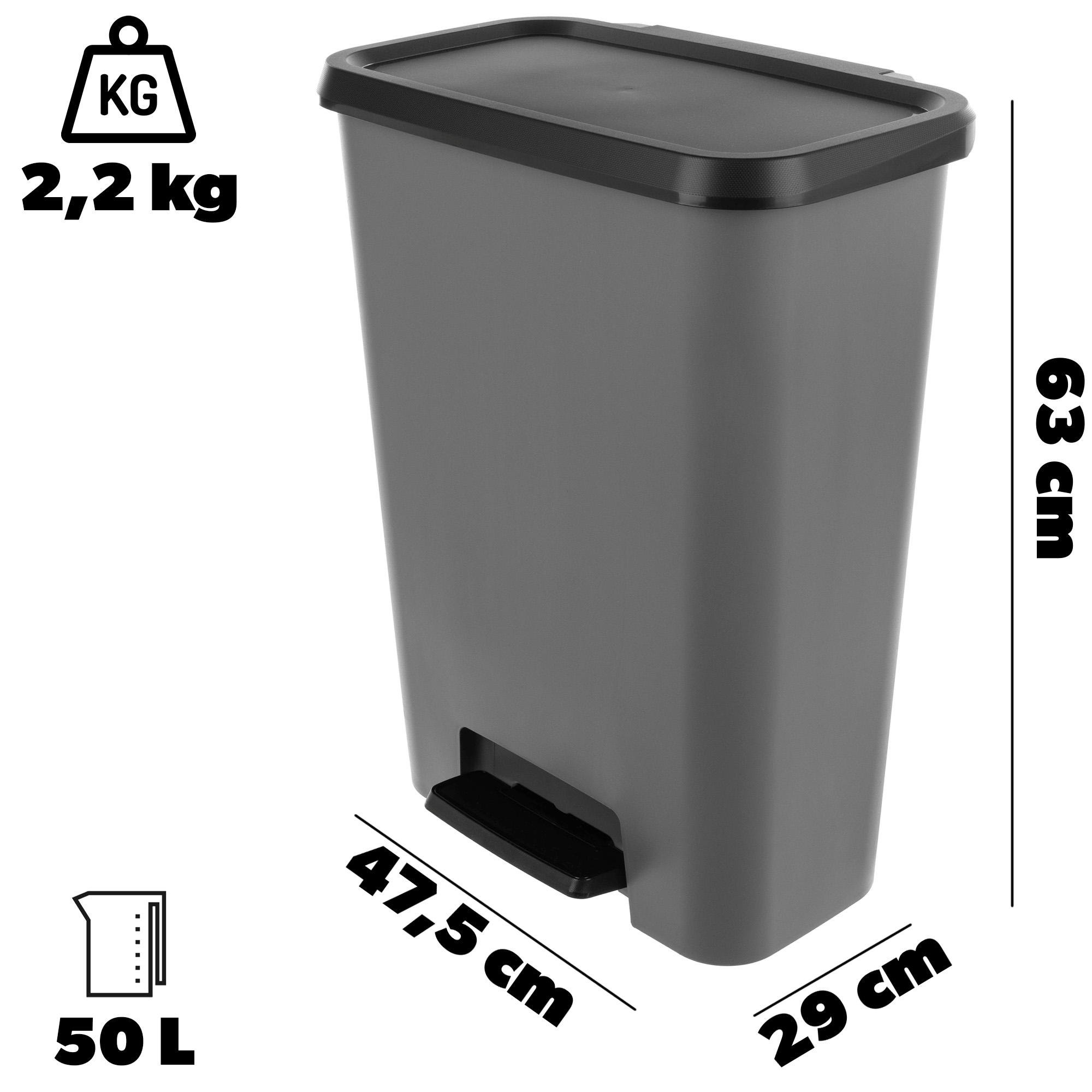 Kosz na śmieci z pedałem Curver Compatta ciemnoszary 50L