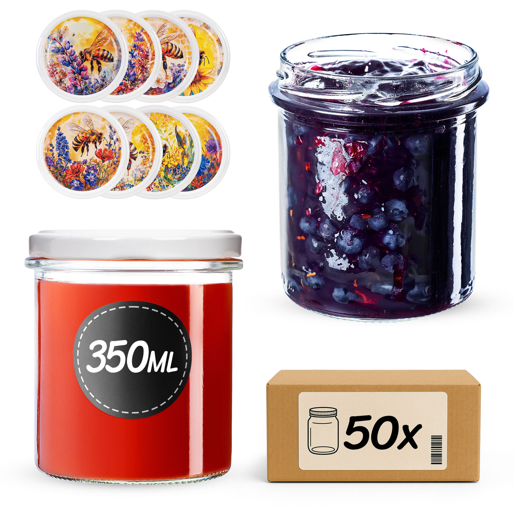 Słoiki na przetwory Avila 350ml fi82mm 50szt + wieczko Bee of the field