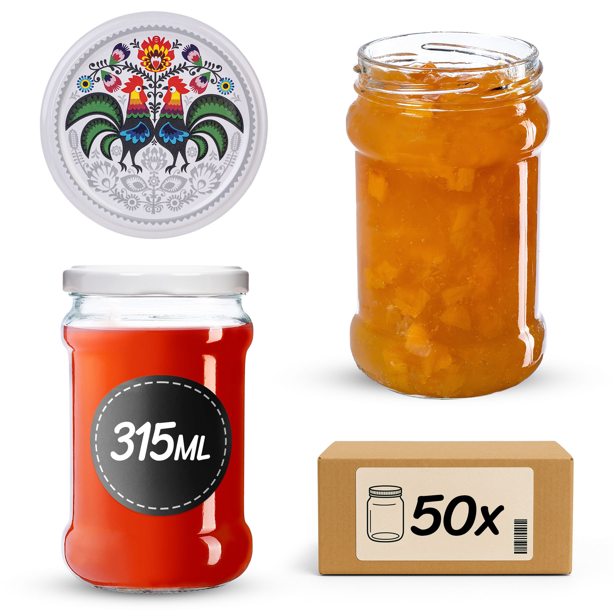 Słoiki na przetwory Seno 315ml fi66mm 50szt + wieczko Kogut