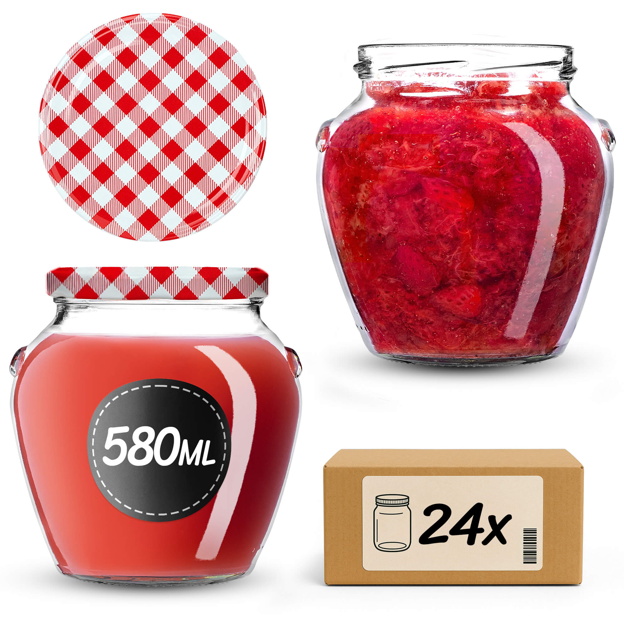 Słoiki na przetwory Sassa 580ml 24szt 82mm + wieczka "Czerwona krata"