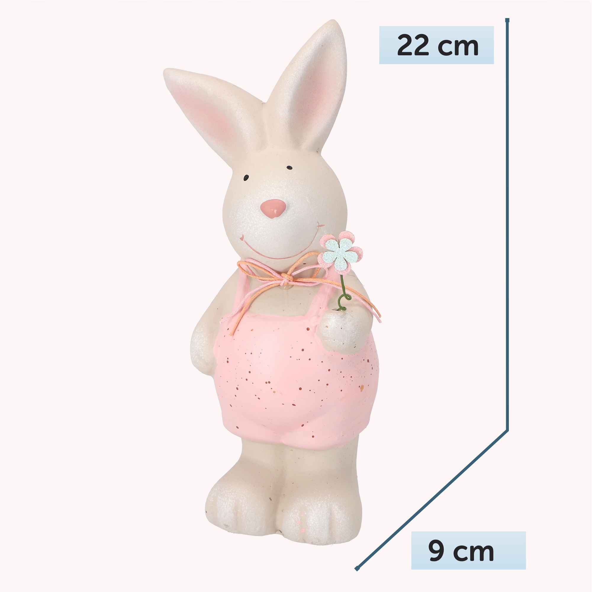 Figurka wielkanocna zając z kwiatkiem 9x22cm