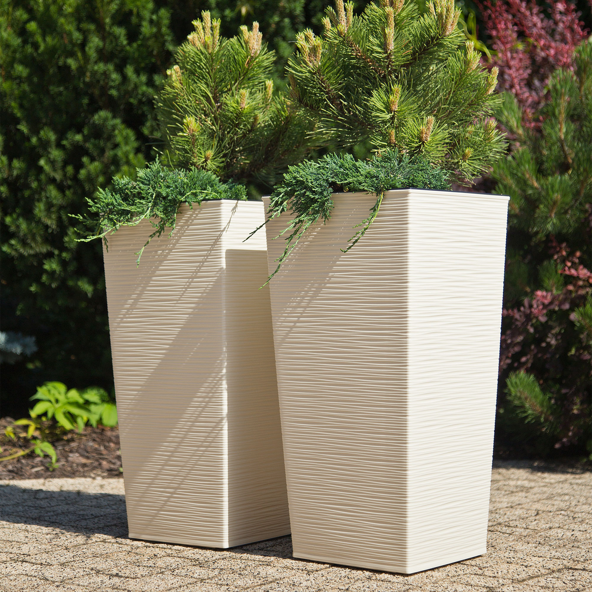 Donice z wkładem Tuluza dłuto 25 cm + 30 cm + 35 cm, kremowe