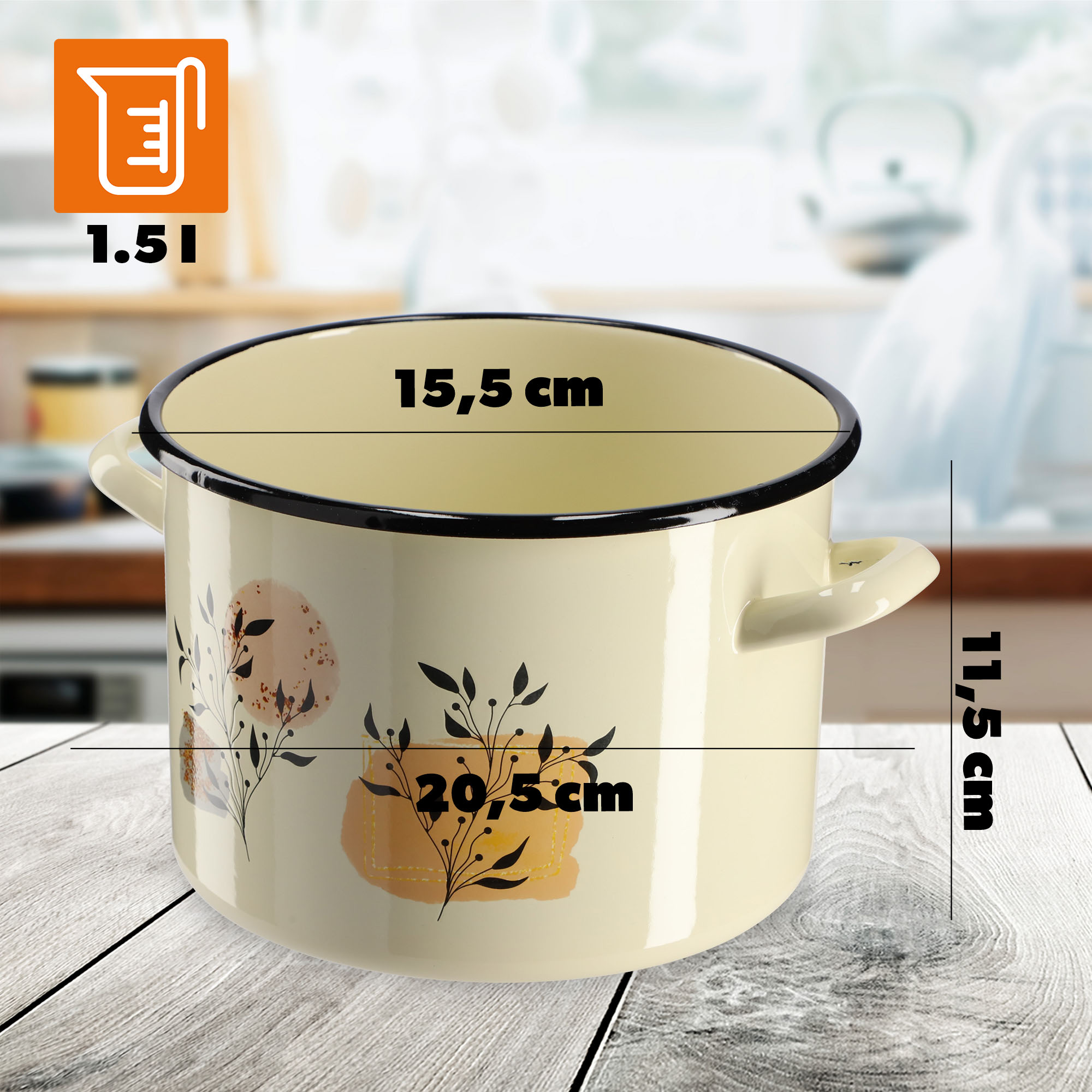 Garnek Emaliowany Luca 1.5L, liście