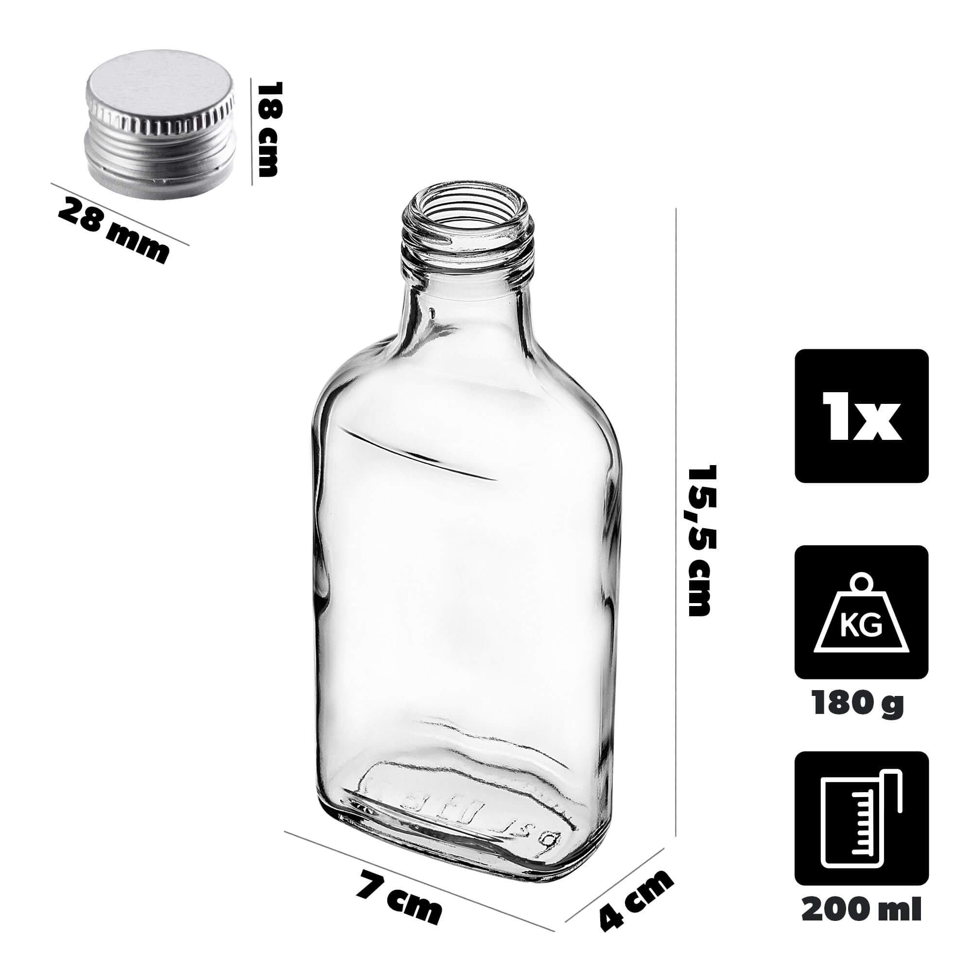 Butelka piersiówka Viane 200ml z srebrną zakrętką 1 szt.