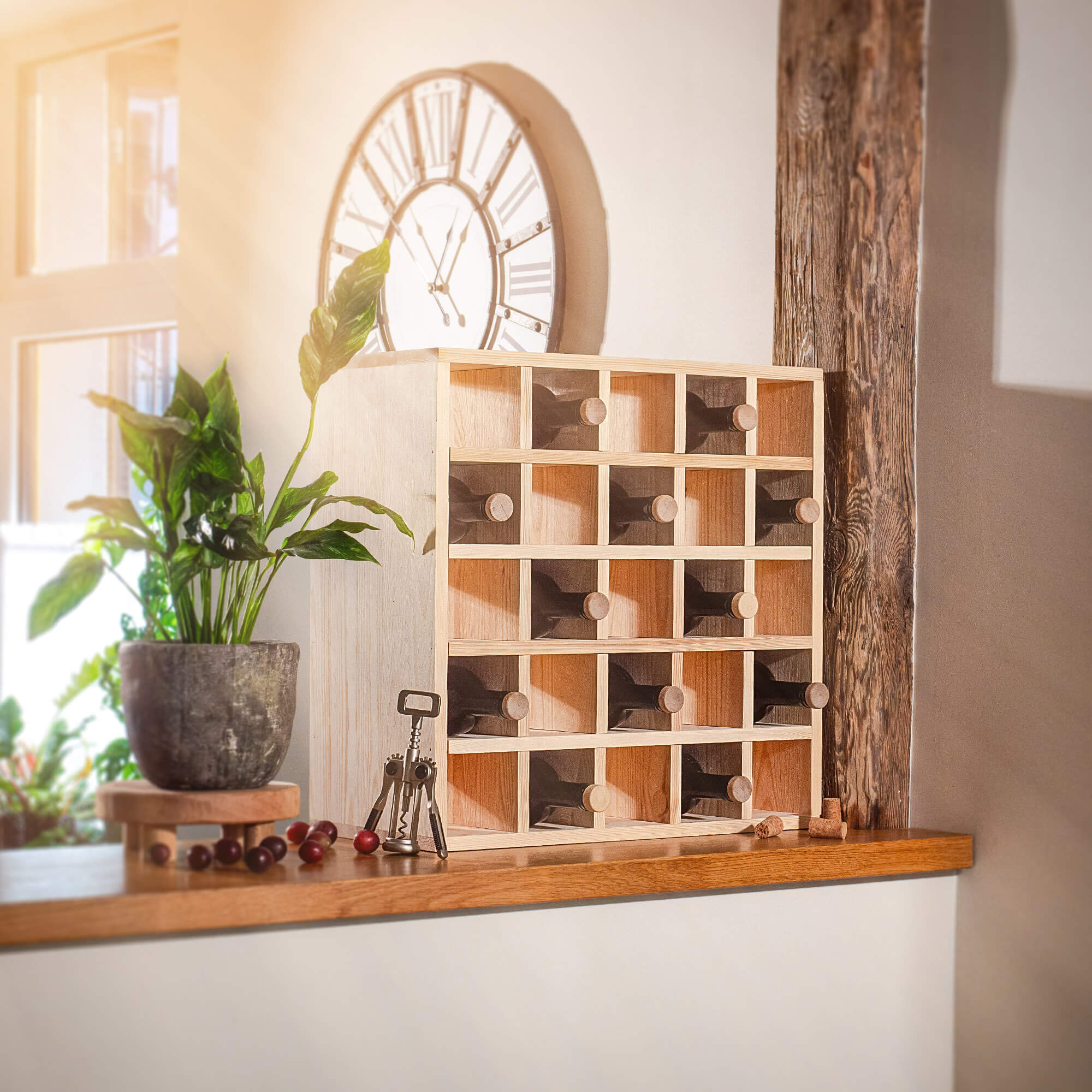 Regał na wino Loreo szachownica drewniany jasny brąz