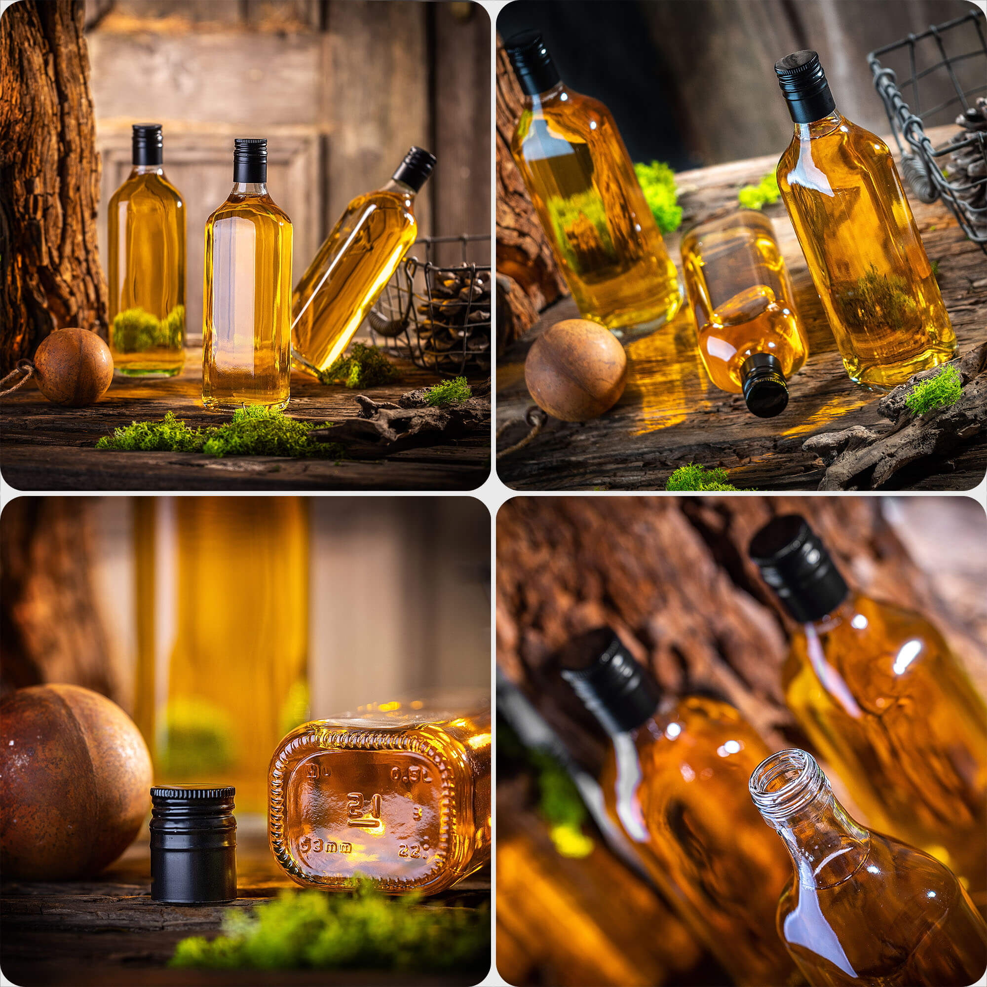 Szklana butelka na whisky Vigna 500ml z długą czarną zakrętką 1 szt.