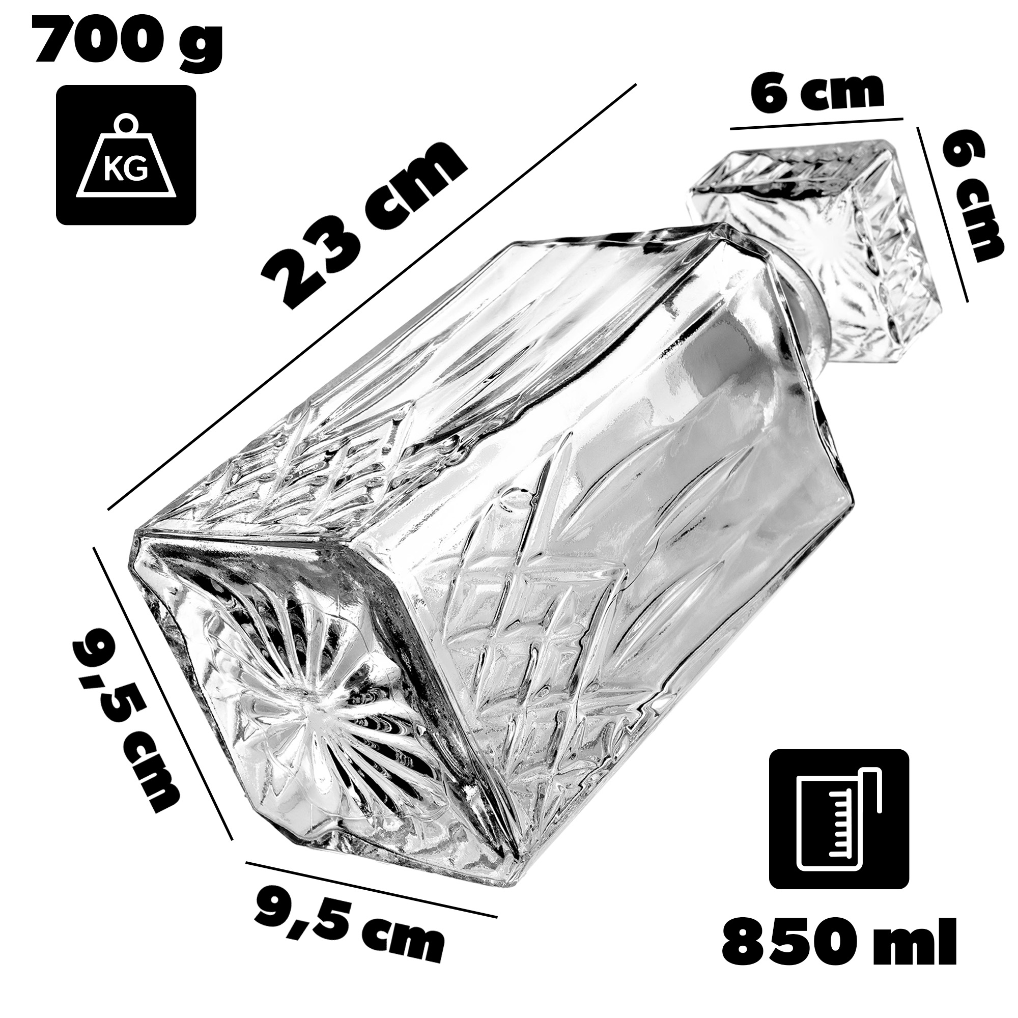 Karafka szklana Moutier na whisky z korkiem 0.85L 6szt