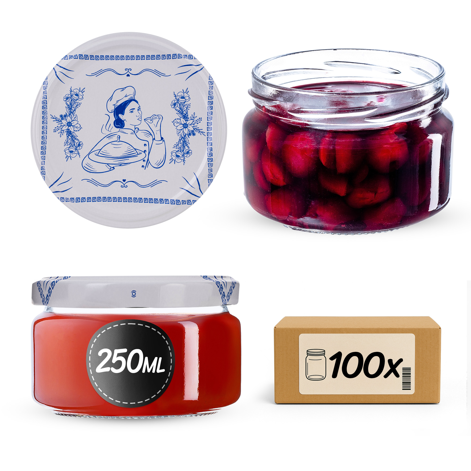 Słoiki na przetwory Denia 250ml 100szt 82mm + wieczko "Makatka"