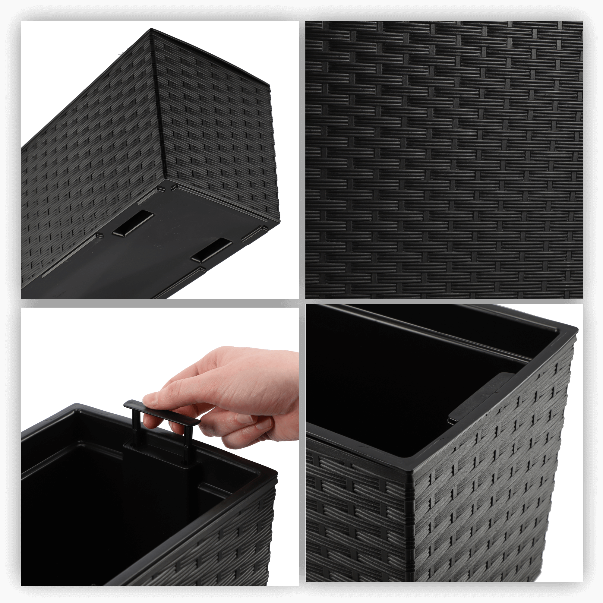 Doniczka balkonowa rattan z wkładem Murano 56 x 19 cm, czarna