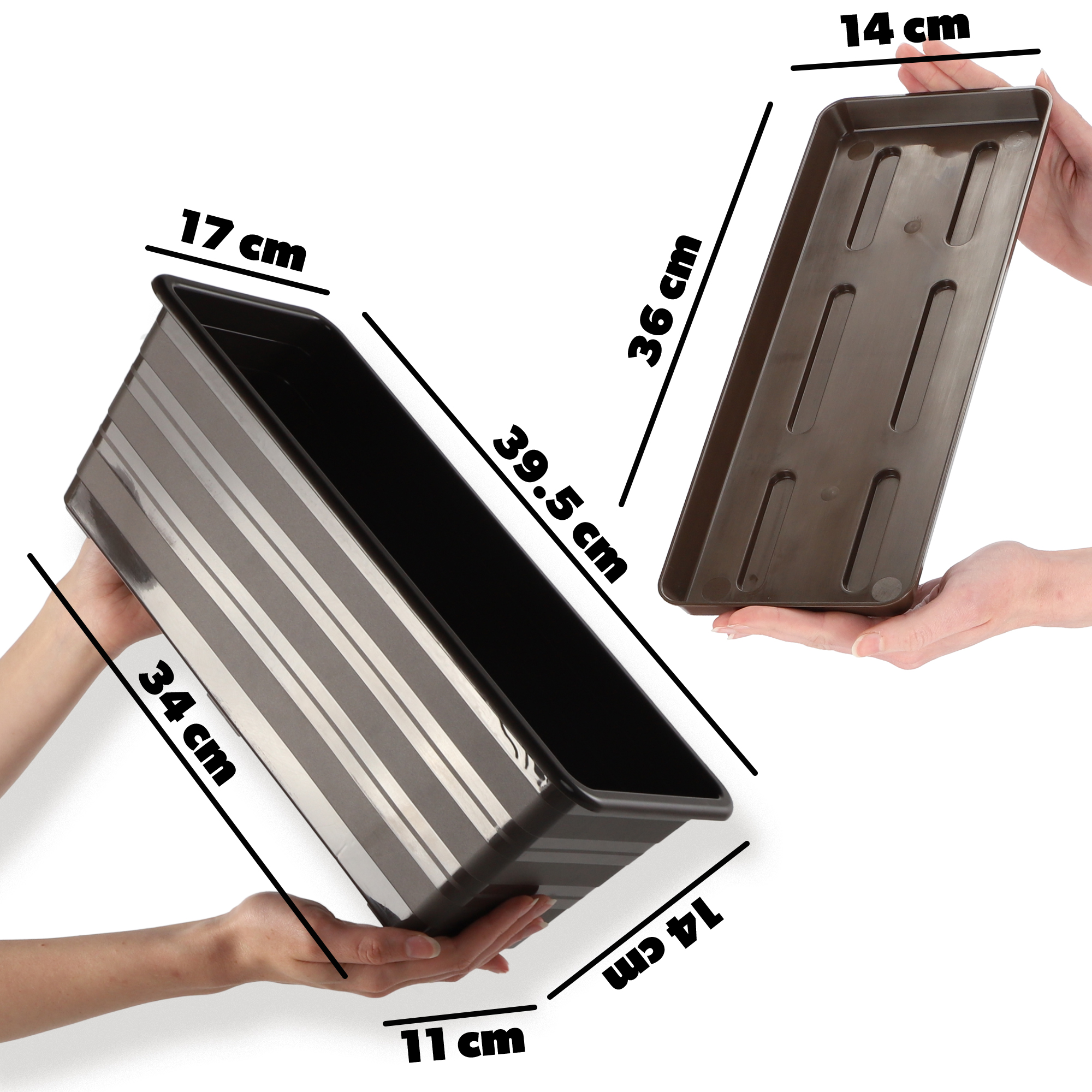 Doniczka balkonowa Cati 40 cm + podstawka 40 cm, brąz