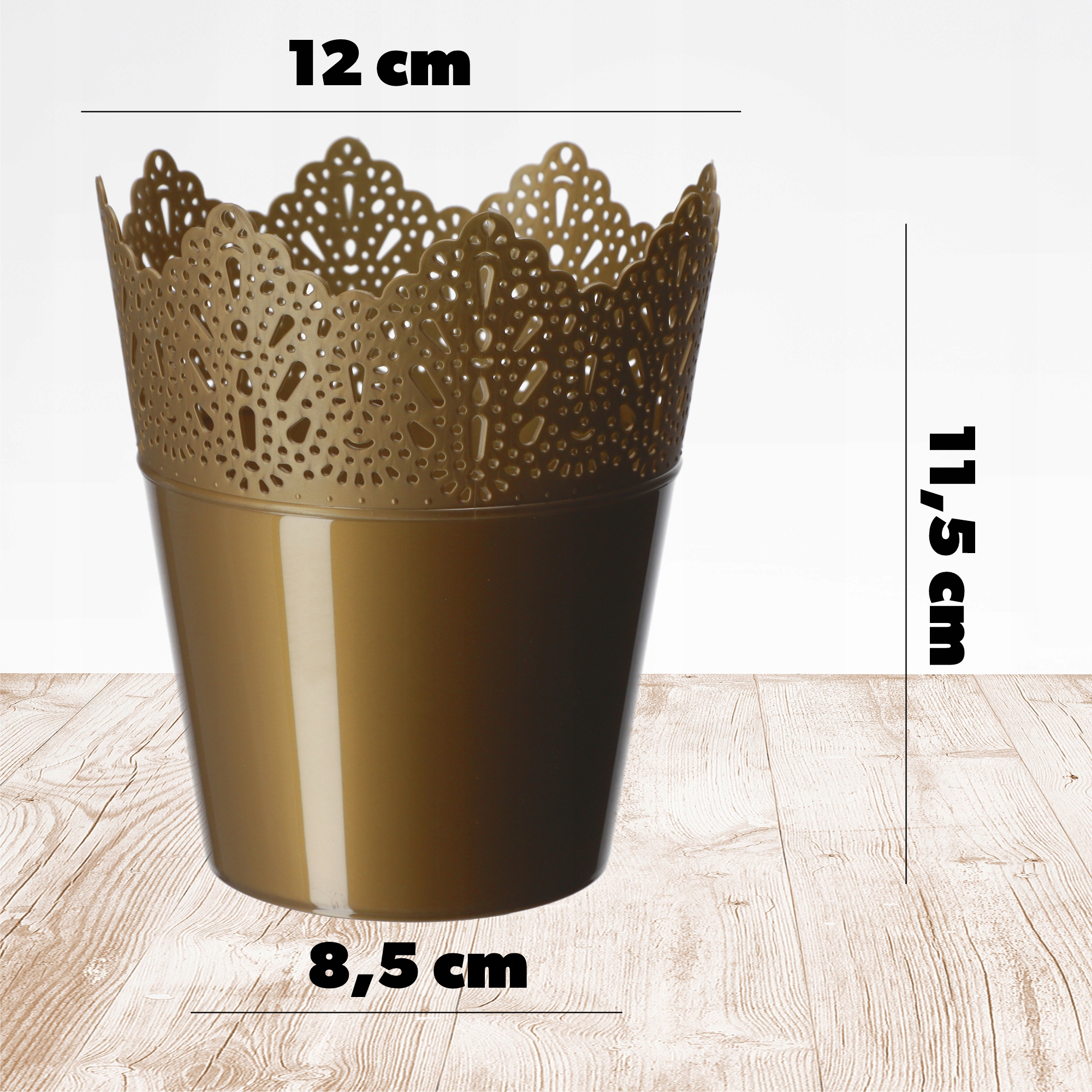 Doniczka Calade na kwiaty z koronką 12 x 11 cm, złota