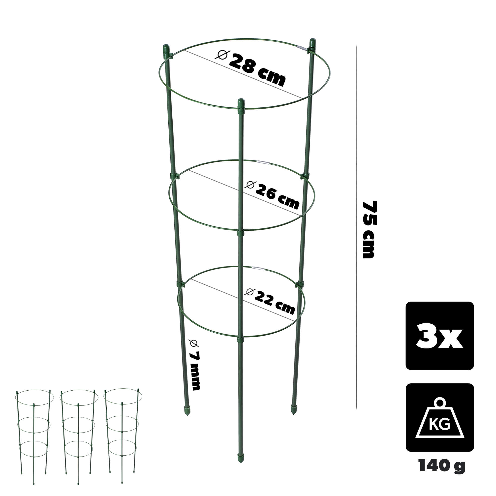 Podpora pierścieniowa do roślin Bodiel 75 cm 3 szt.