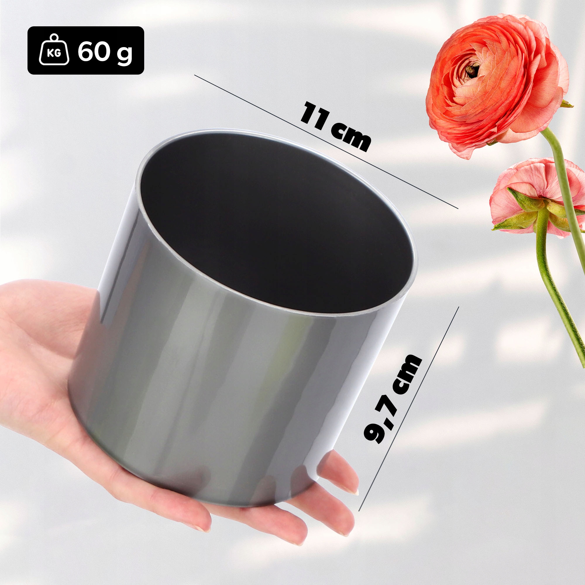 Doniczka na kwiaty okrągła Figari 11 cm, srebrna