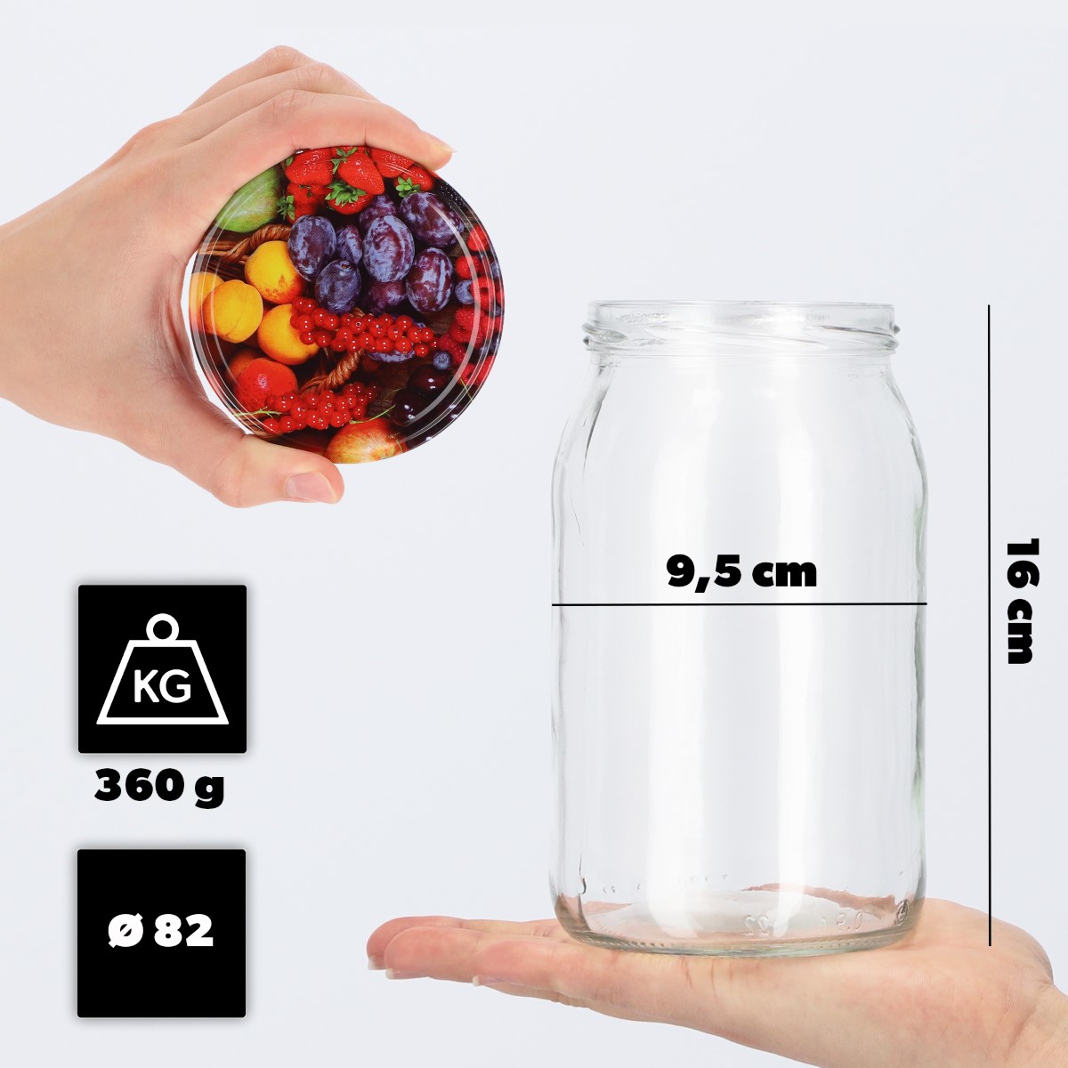 Słoiki na przetwory Simo 900ml 48szt 82mm + wieczka "Owoce"