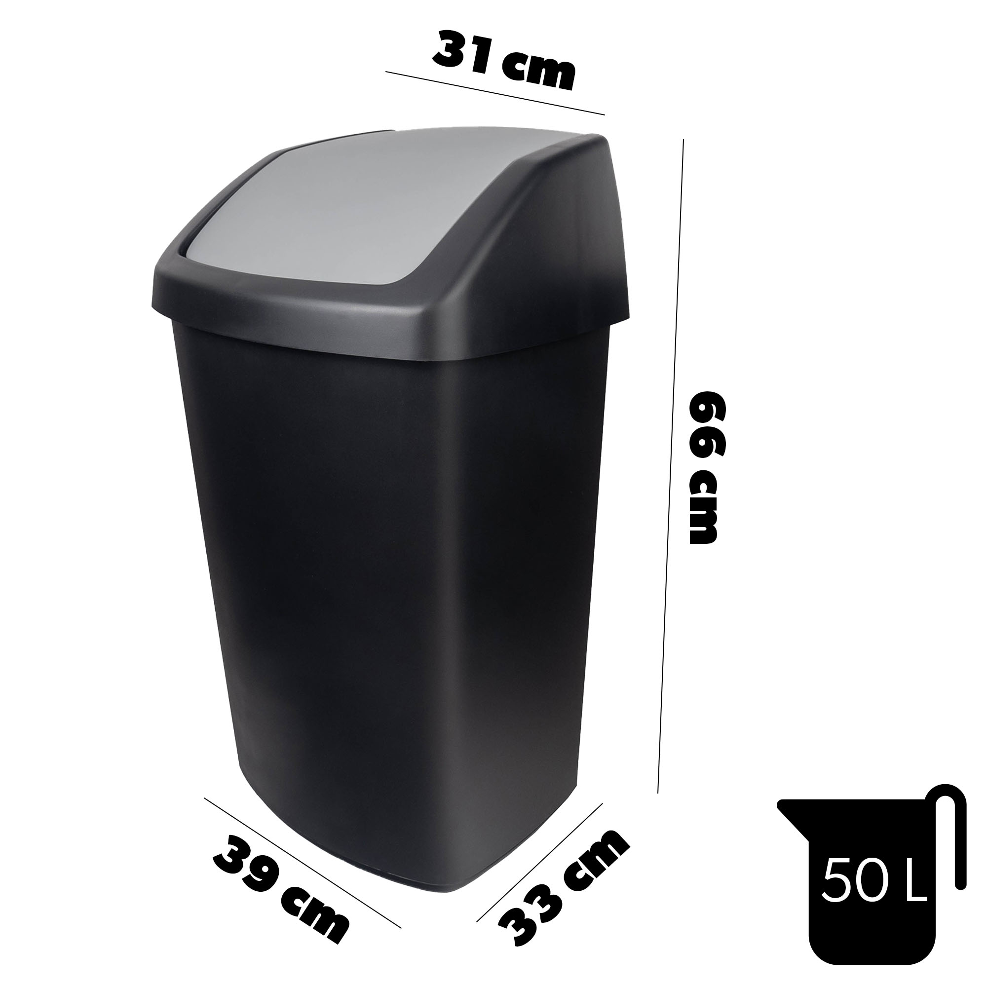 Kosz na śmieci Curver Swing Top czarny 50L