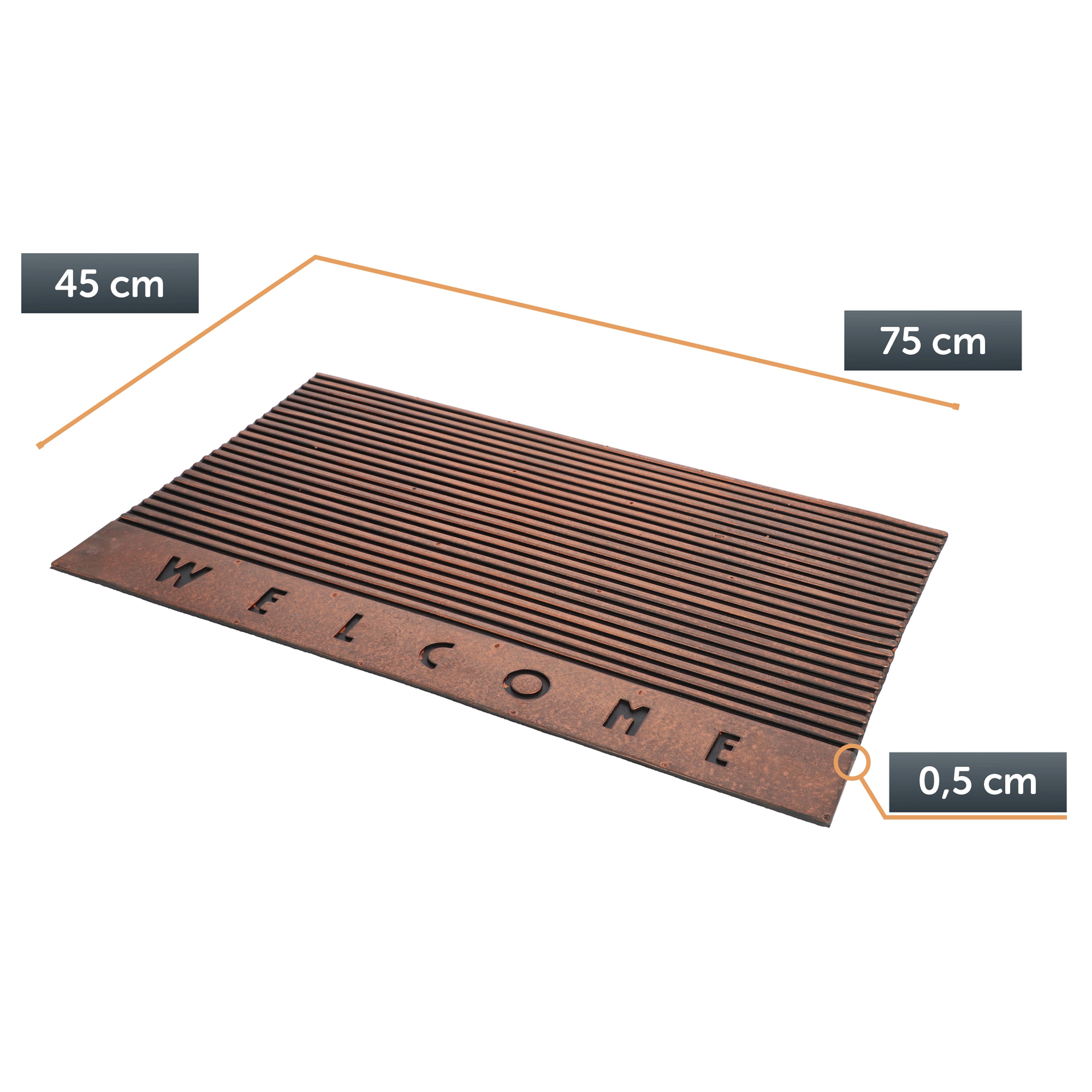Wycieraczka gumowa „Welcome" 75 x 45 cm, brązowa